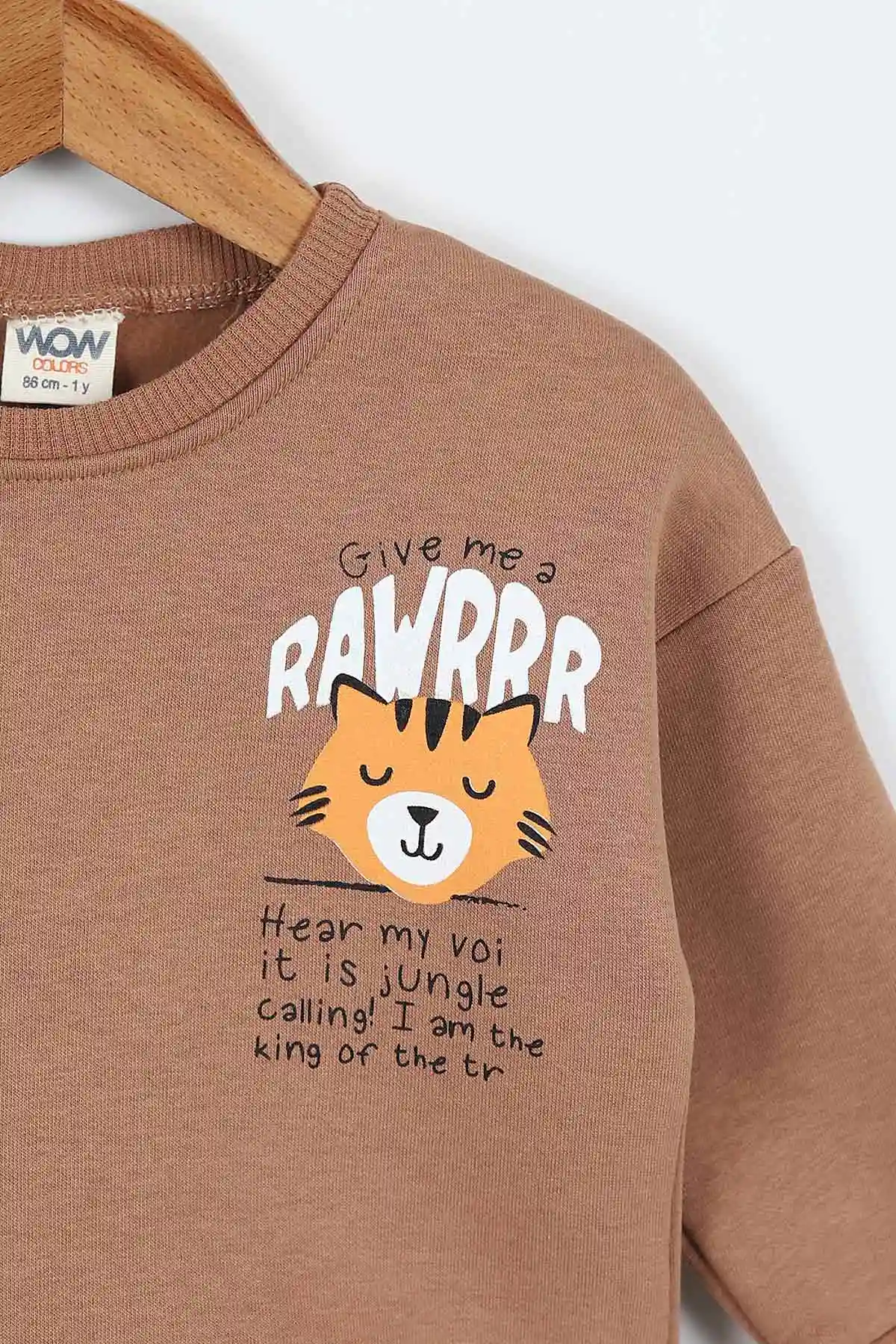 Kahve (0-4 Yaş)Rawr Baskılı  3  İp Şardonlu Erkek Çocuk Sweatshirt 415032