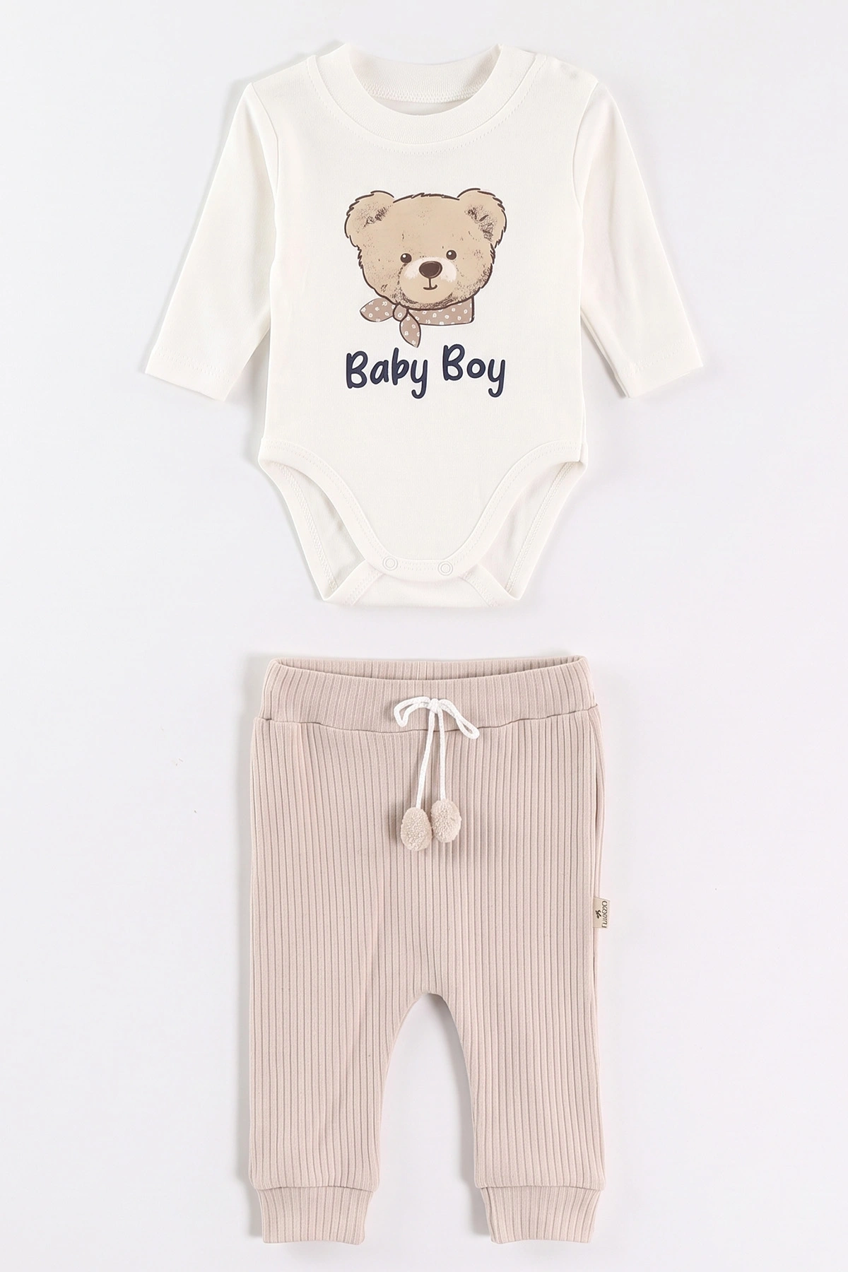 Kahve (0-9 Ay) Ayıcık Baskılı Kapüşonlu Hırkalı Erkek Bebek 3'lü Takım 475996
