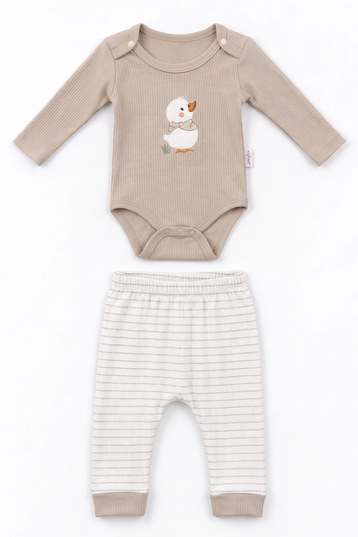 Kahve (0-9 Ay) Ördek Nakışlı Raporlu Erkek Bebek Takım 480453