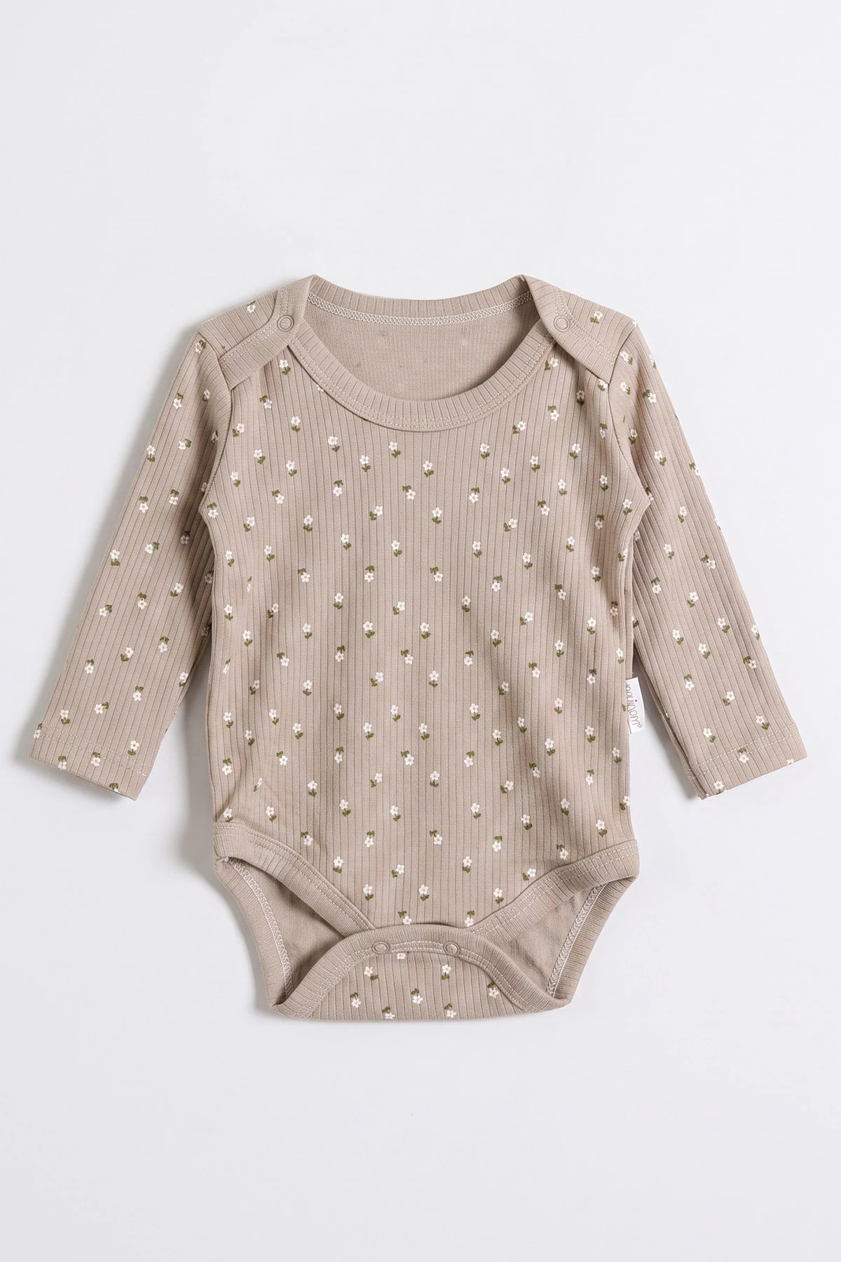 Kahve (0-9 Ay )Raporlu Çiçek Desenli  Uzun Kollu Kız    Bebek & Çocuk Çıtçıtlı Badi 480377