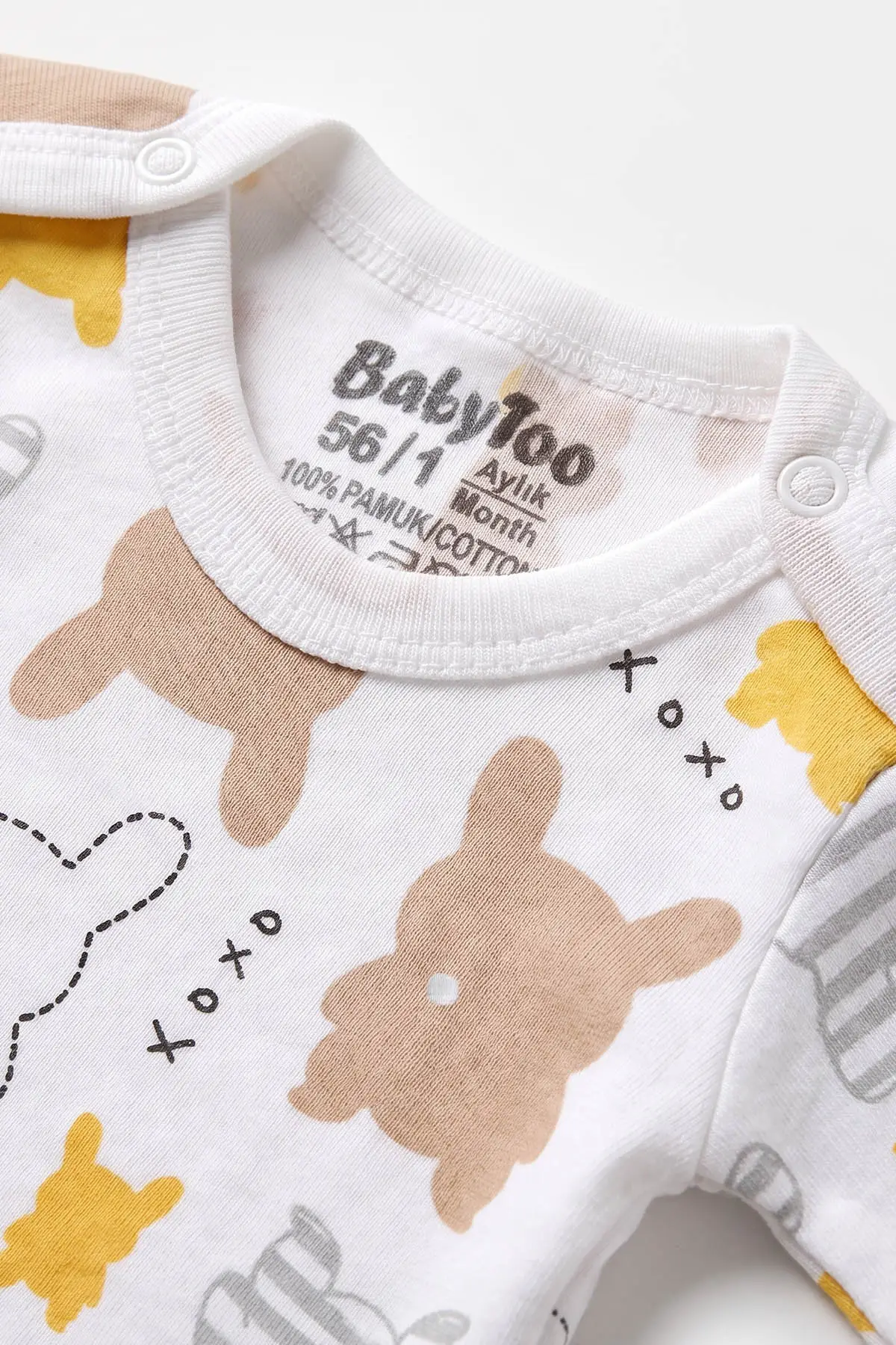 Kahve (0-9 Ay) Tavşan Desenli Uzun Kol Bebek Çıtçıtlı Badi 482326