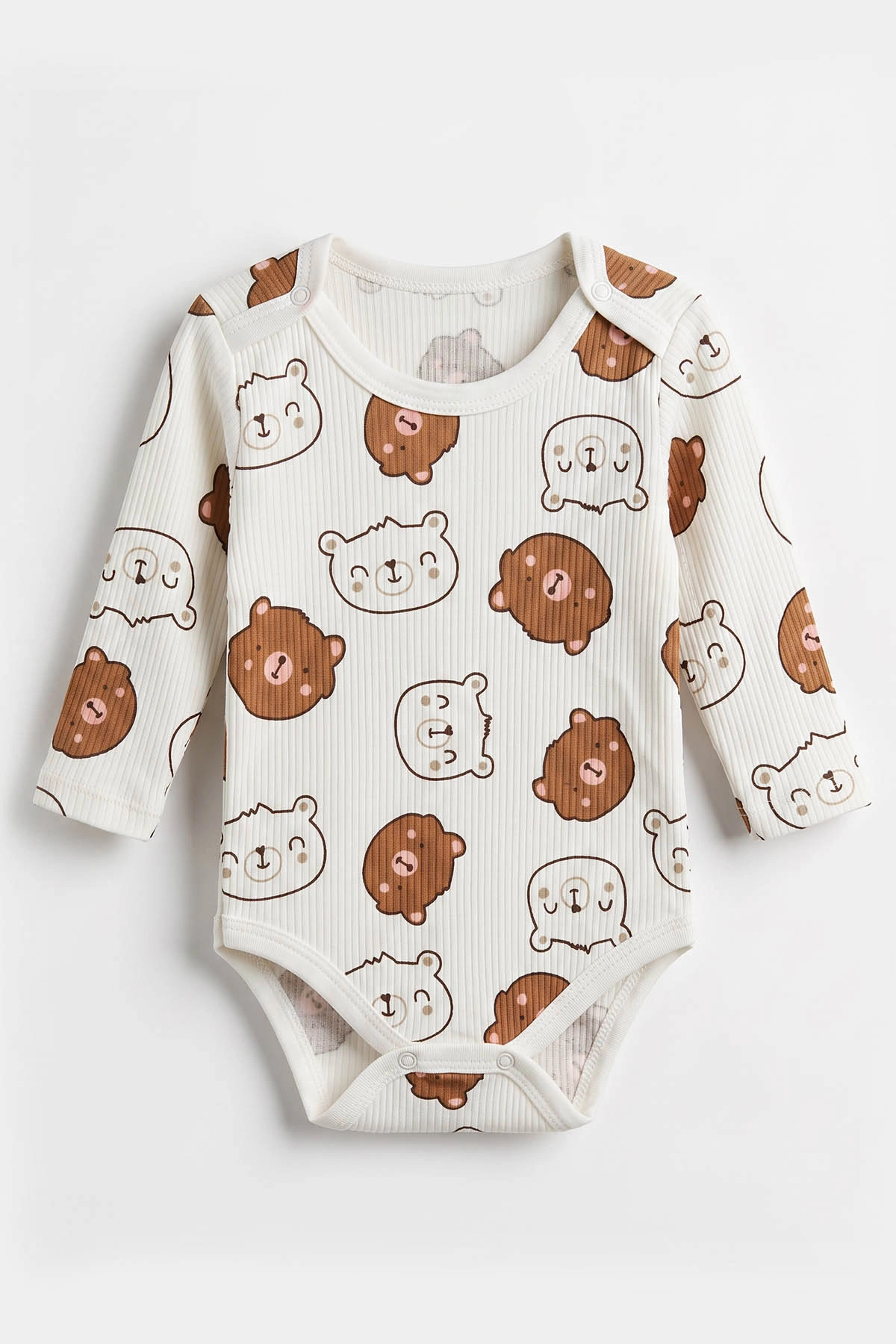 Kahve (1-3 Yaş) Ayıcık  Kafası Baskılı   Uzun Kollu  Erkek Bebek & Çocuk Çıtçıtlı Badi 480321