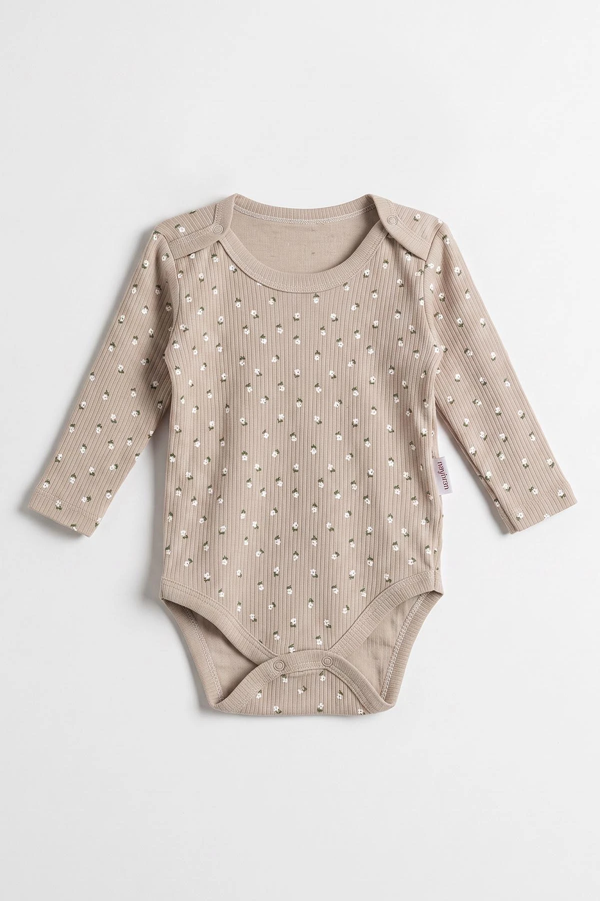 Kahve (1-3 Yaş)Çiçek Baskılı Uzun Kollu Kız Bebek & Çocuk Çıtçıtlı Badi 480287