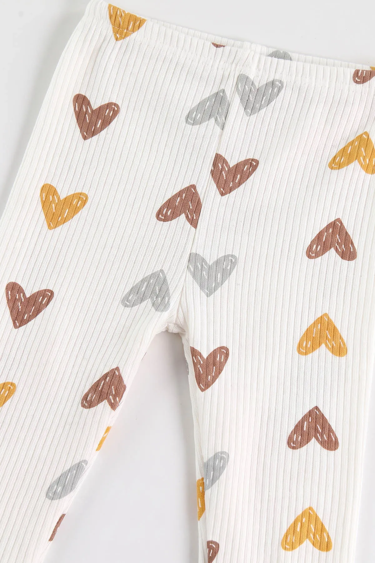 Kahve (1-3 Yaş)Kalp Desenli Raporlu Kız Çocuk Pijama Takım 484709