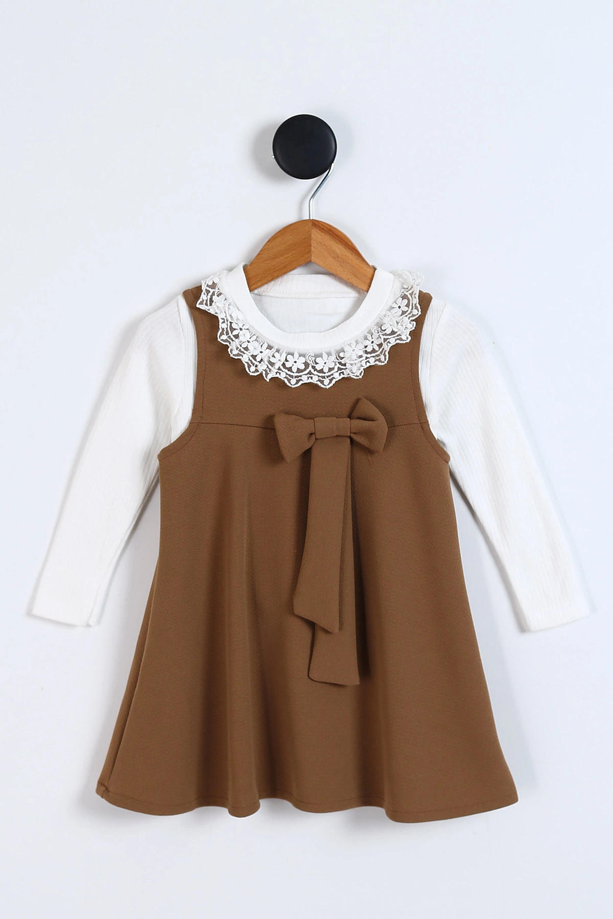 Kahve (1-4 Yaş) Fiyonklu Badili Jile Kız Çocuk Takım 339741