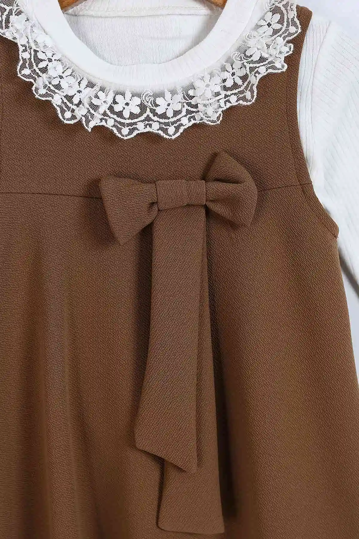 Kahve (1-4 Yaş) Fiyonklu Badili Jile Kız Çocuk Takım 339741