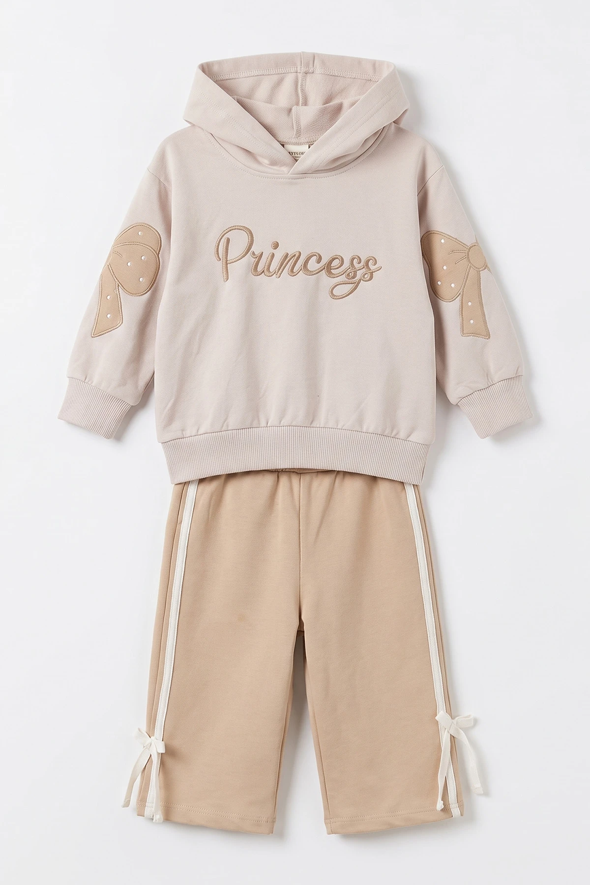 Kahve (1-4 Yaş) Princess Nakışlı Kapüşonlu Sweatli  2 İp Kız Çocuk&Bebek 2'li Takım 495242
