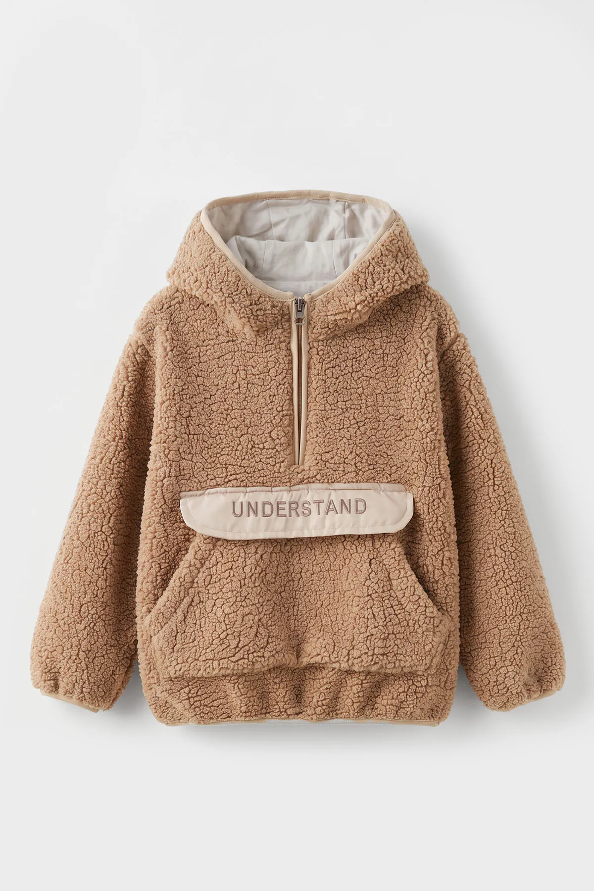 Kahve (1-4 Yaş) Understand Nakışlı Kapüşonlu Kanguru Cepli Yardım Fermuarlı Kuzu Erkek Bebek&Çocuk Sweatshirt 499801
