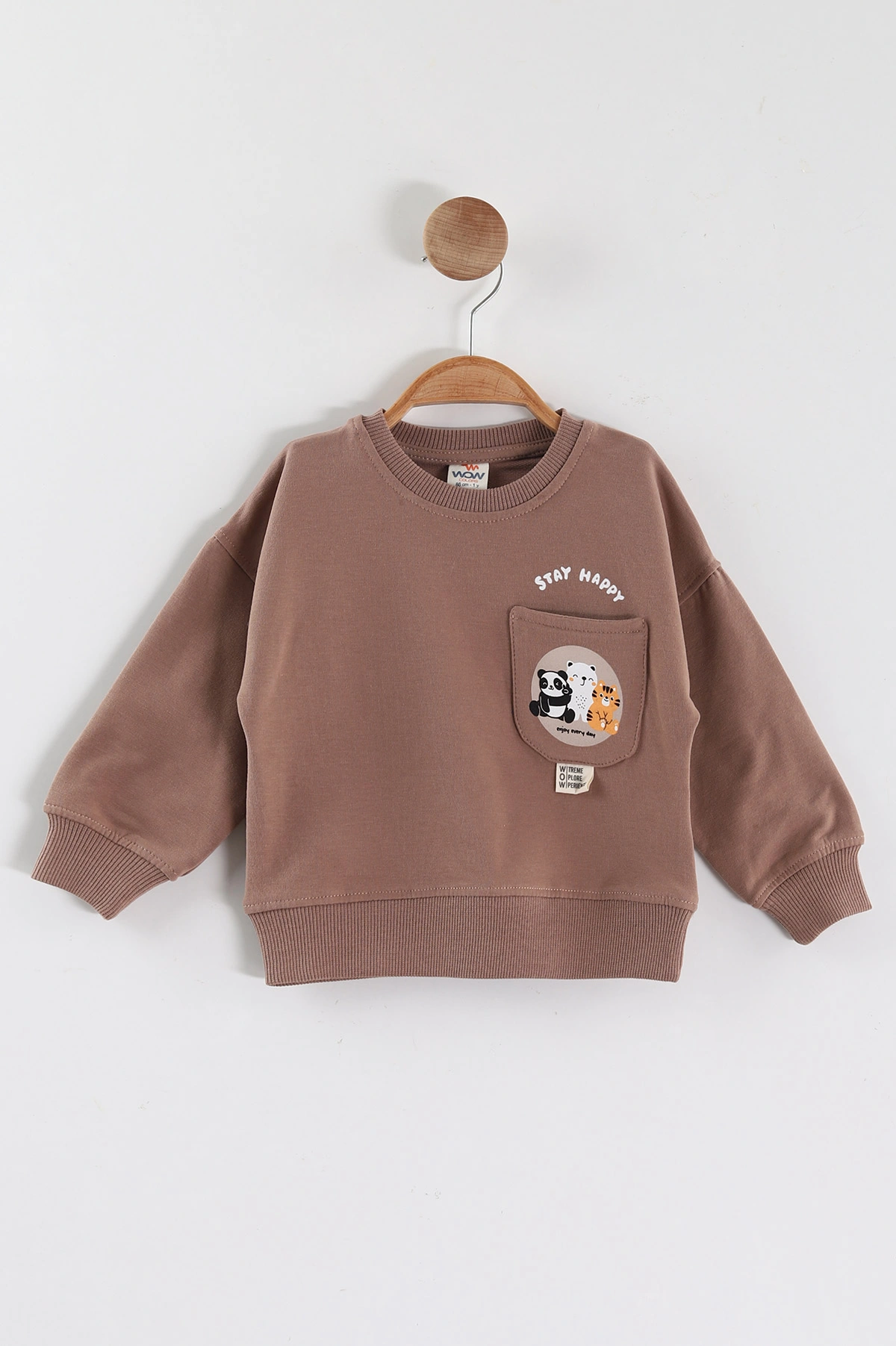 Kahve (1-4 Yaş)Baskılı Cepli Erkek Çocuk Sweatshirt 432836