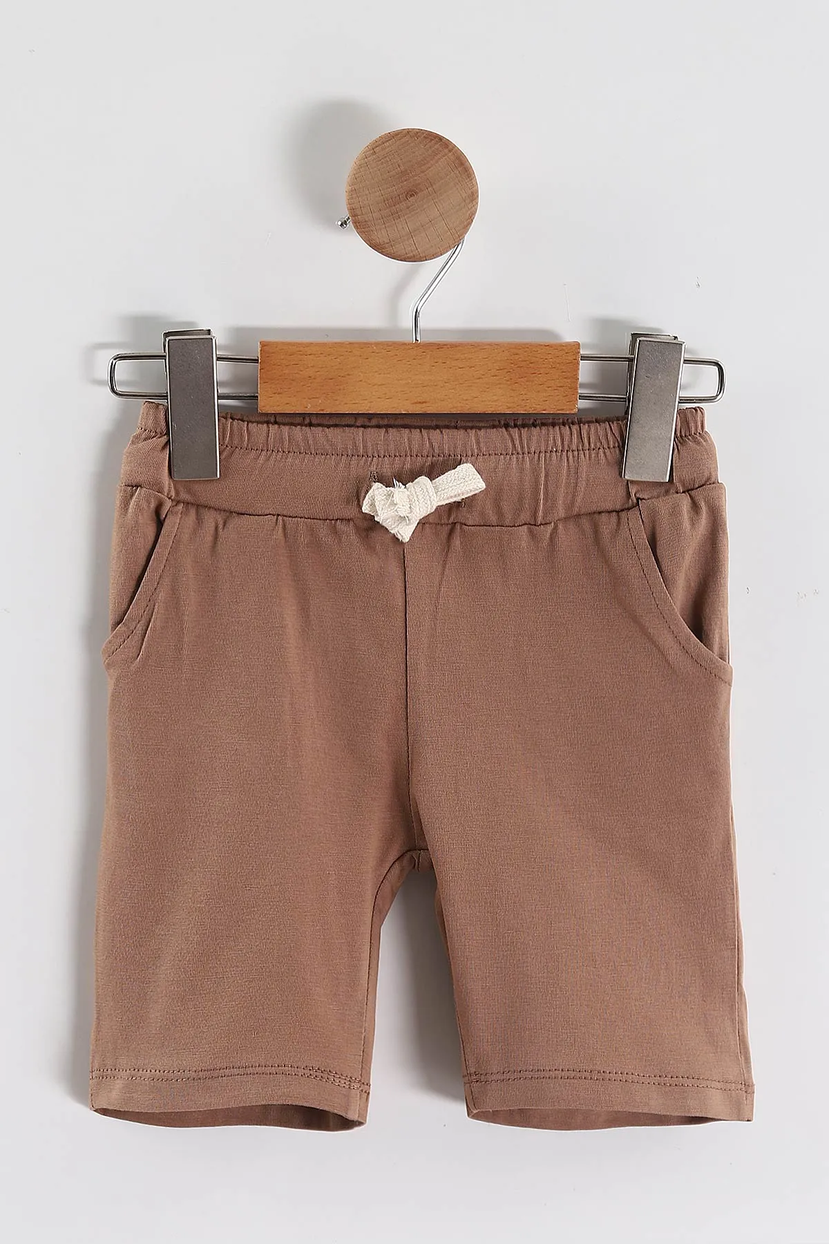 Kahve (1-5 Yaş) Ayıcık Desenli Polo Yaka Cepli   Şortlu Süprem Erkek Çocuk Yazlık Takım 446029