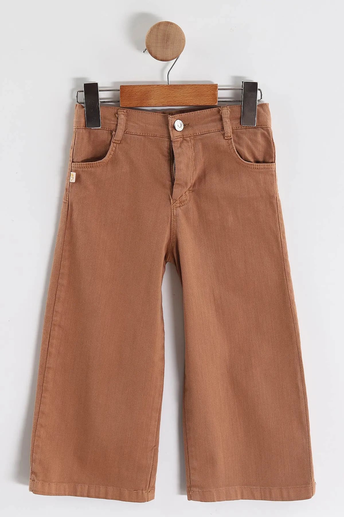 Kahve (1-5 Yaş) Bebe Yaka Keten Gömlekli Çiçekli Süveterli Gabardin Pantolonlu Kız Çocuk 3'lü Takım 442763