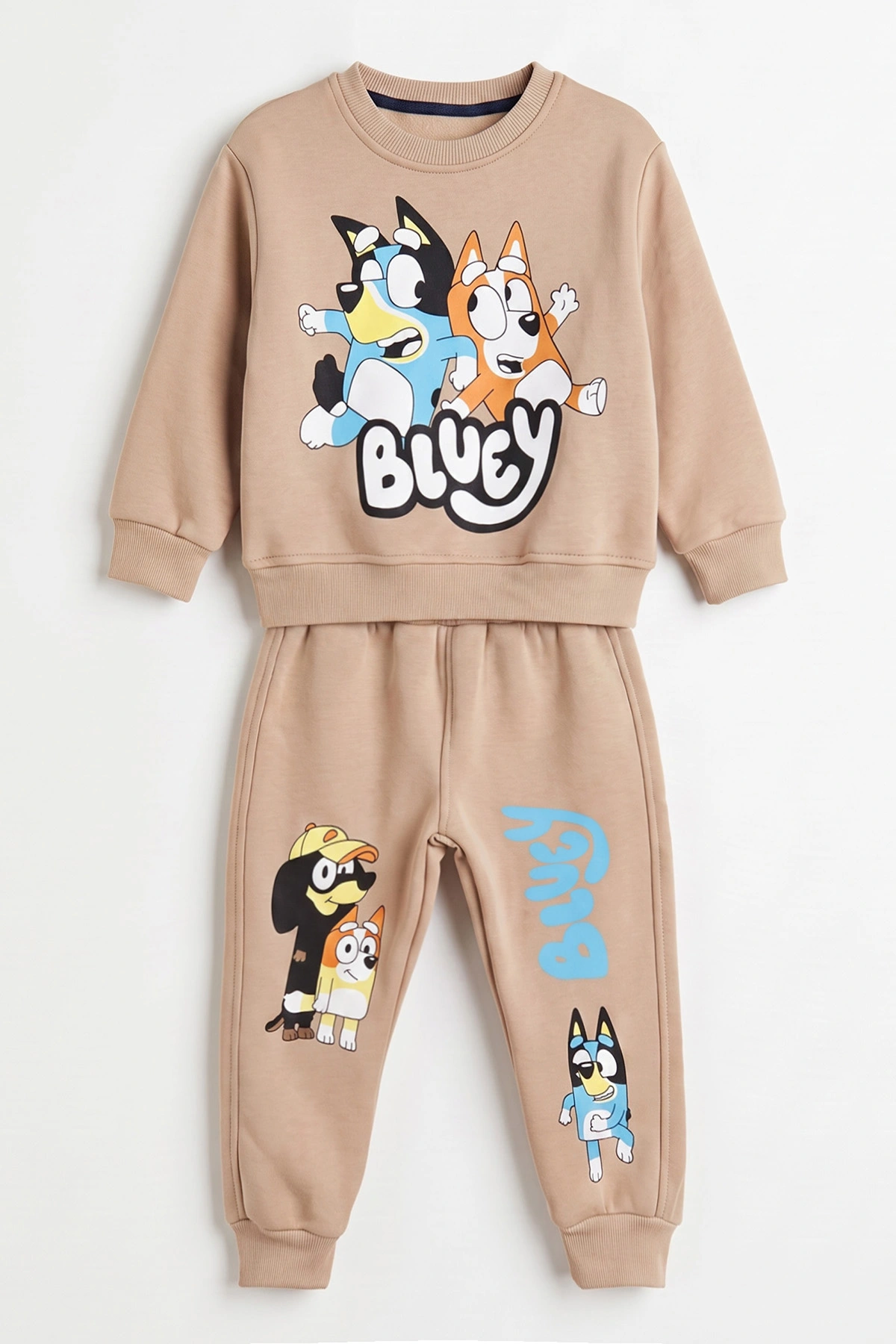 Kahve (1-5 Yaş) Bluey  Baskılı 3 İp Şardonlu Erkek Çocuk Kışlık Takım 487772