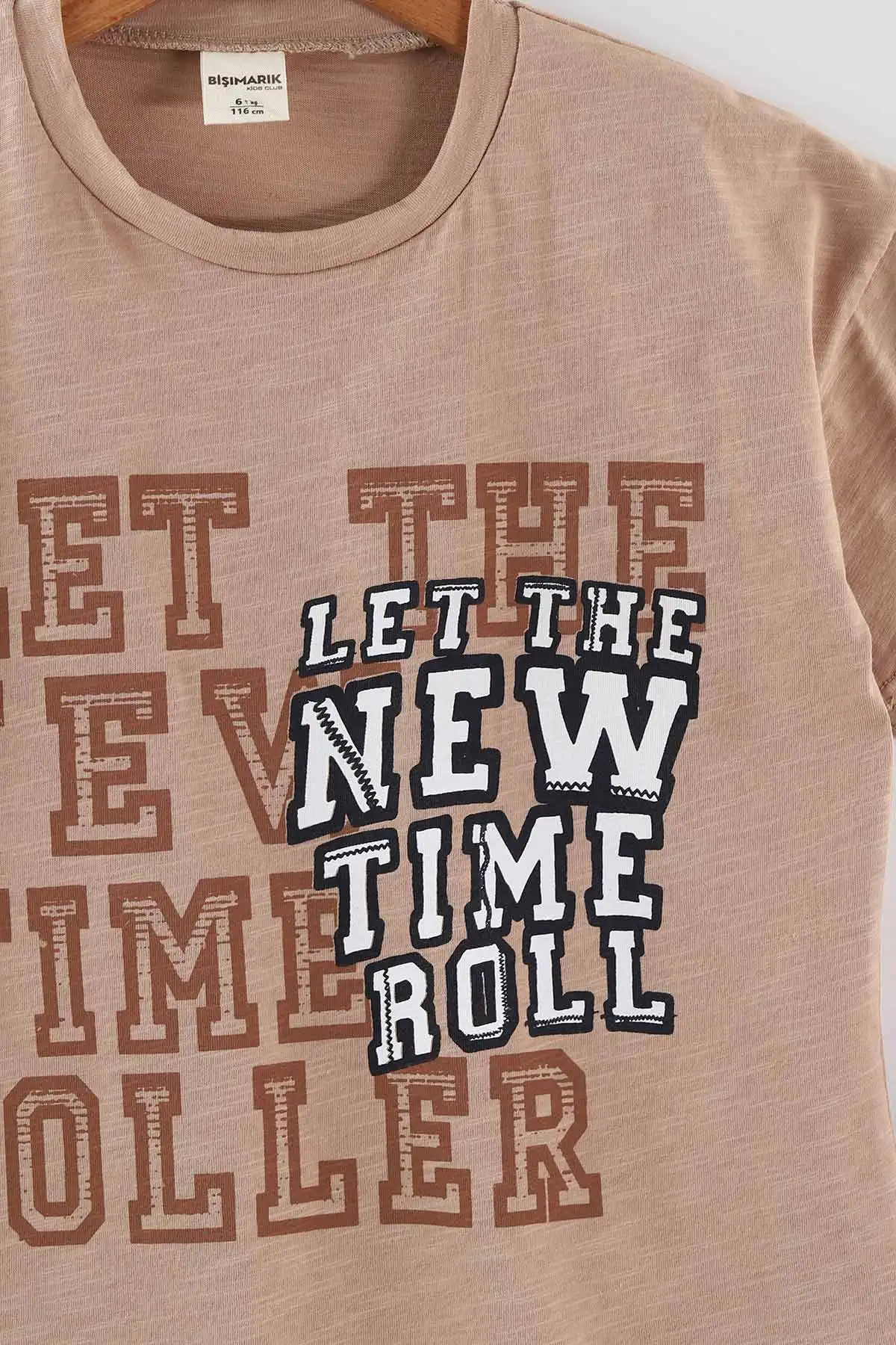 Kahve (1-9 Yaş) Yew Time Roll Baskılı Tişörtlü ve Cepli Şortlu Erkek Çocuk Yazlık Takım 458251
