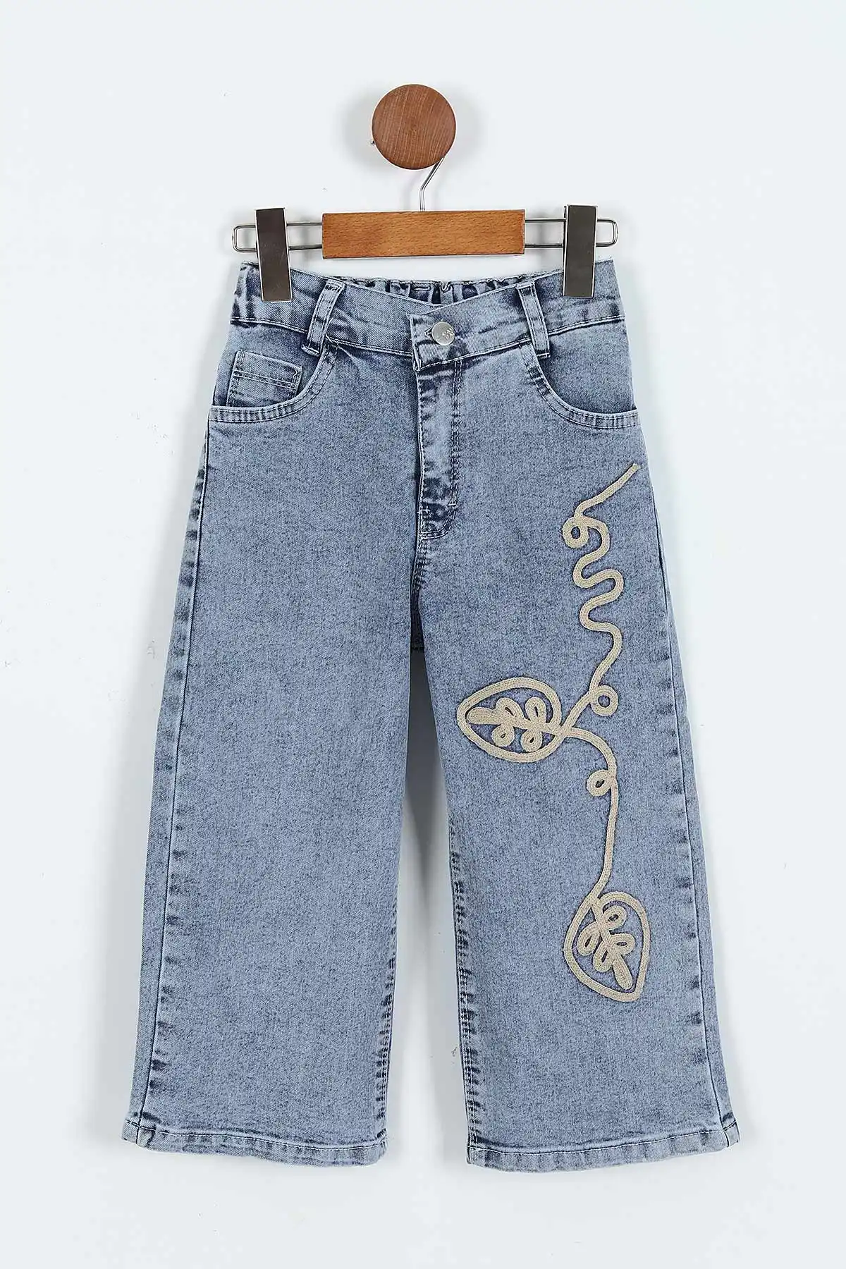 Kahve (1-9 Yaş)Nakışlı Kot Pantolonlu 2 İp Kız Çocuk Takım 413483