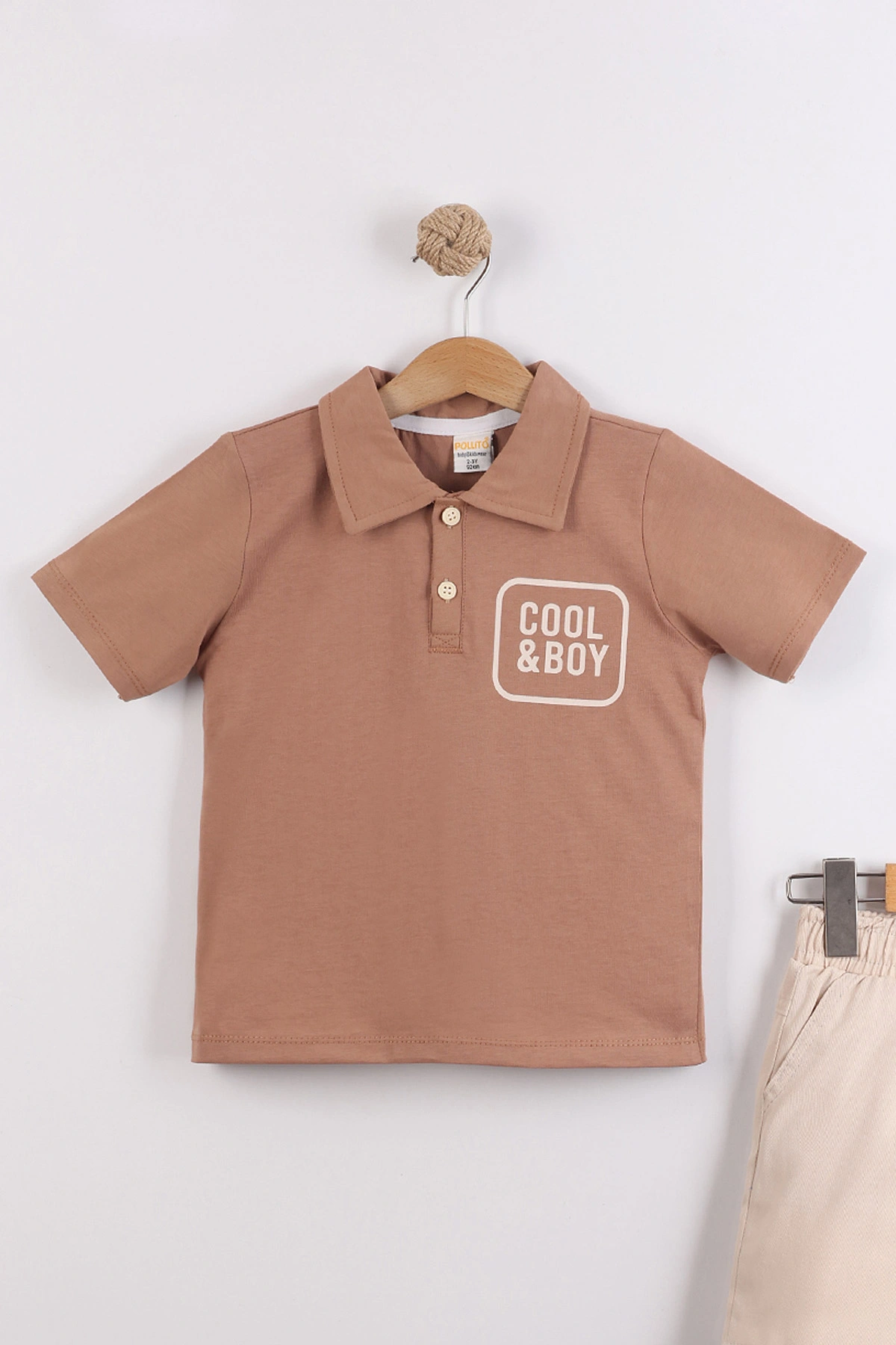 Kahve (10-13 Yaş)Gömlek Yaka Düğmeli Gabardin Şortlu Erkek Çocuk Takım 457654