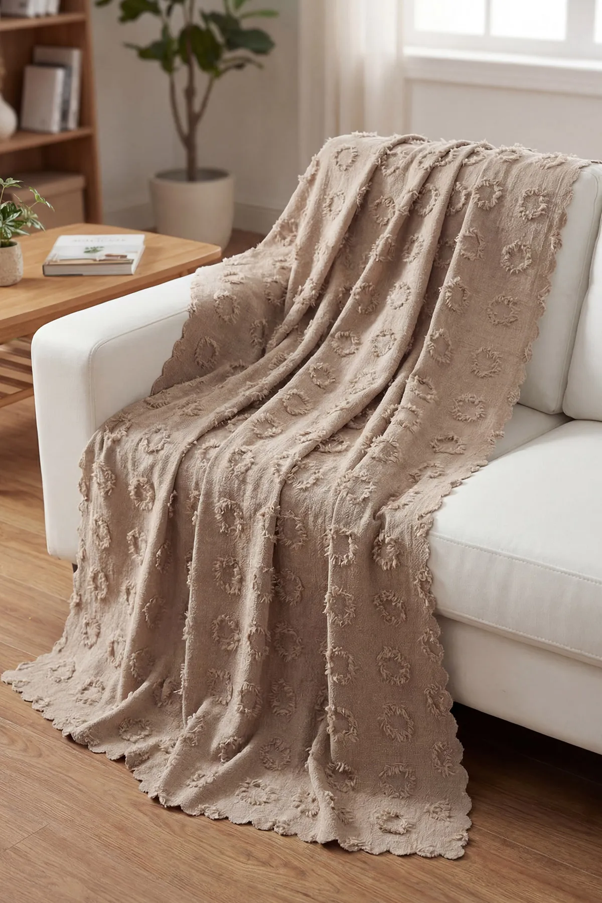 Kahve 170x220 Cm Asya Desenli Sakallı Koltuk Örtüsü 446510