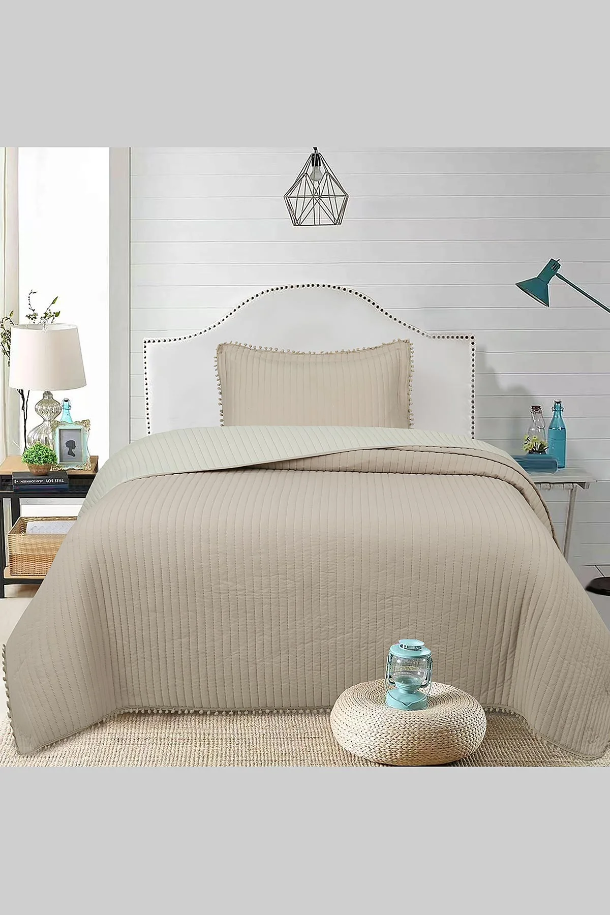 Kahve 180x240 Cm Bella Home Tek Kişilik Sofia Ponponlu Yatak Örtüsü 395051