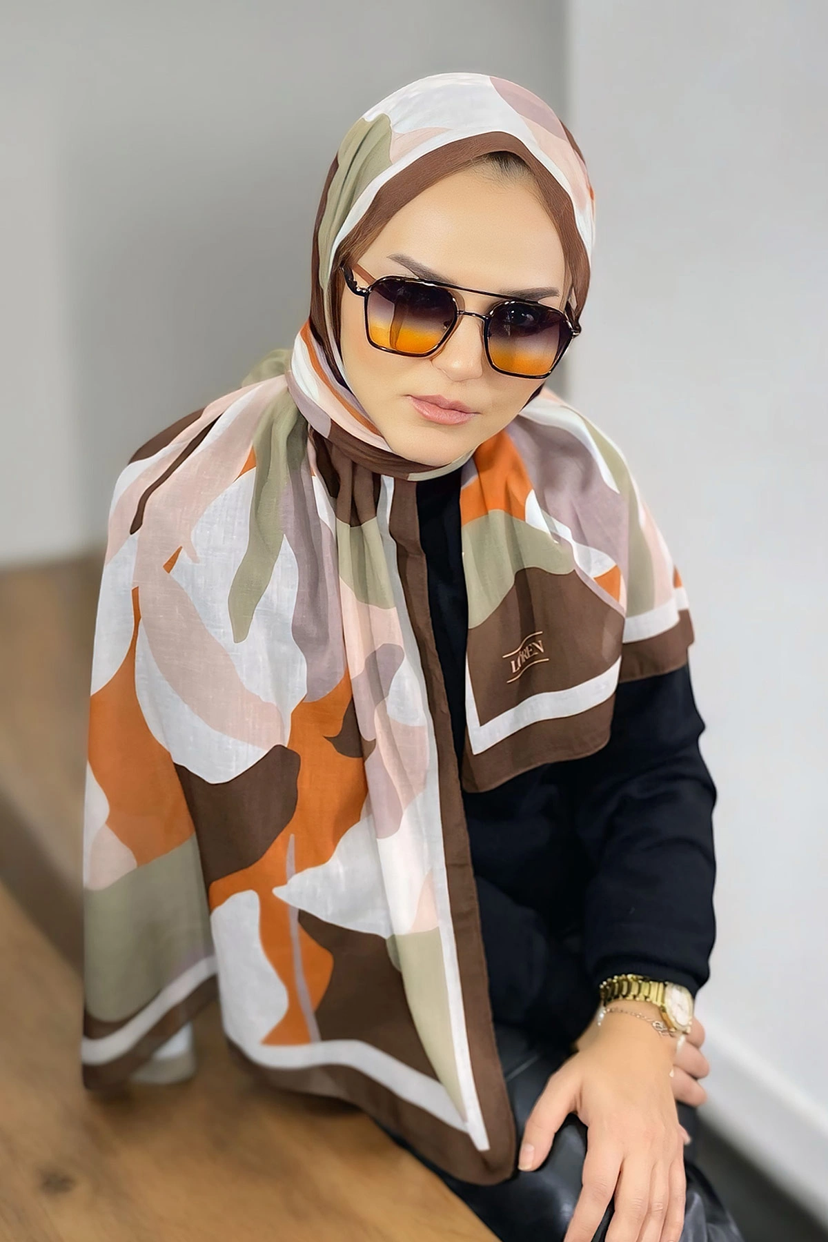 Kahve 180X70 cm Dijital Baskı Colorful Desenli Pamuk Şal 336620