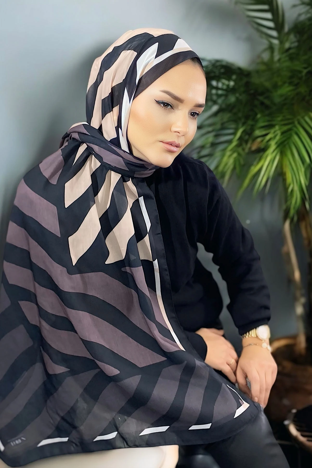 Kahve 180X70 cm Dijital Baskı Lorenza Desenli Pamuk Şal 336605