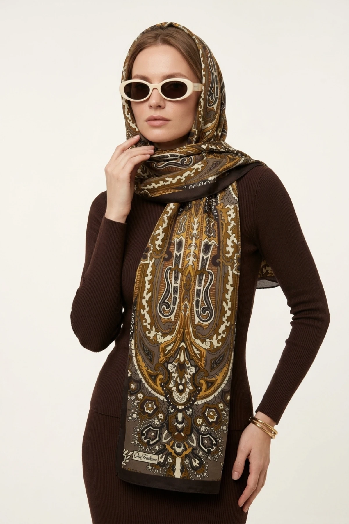 Kahve 180x70 Cm Our Fashion Dijital Baskılı Desenli Soft Şal 488576