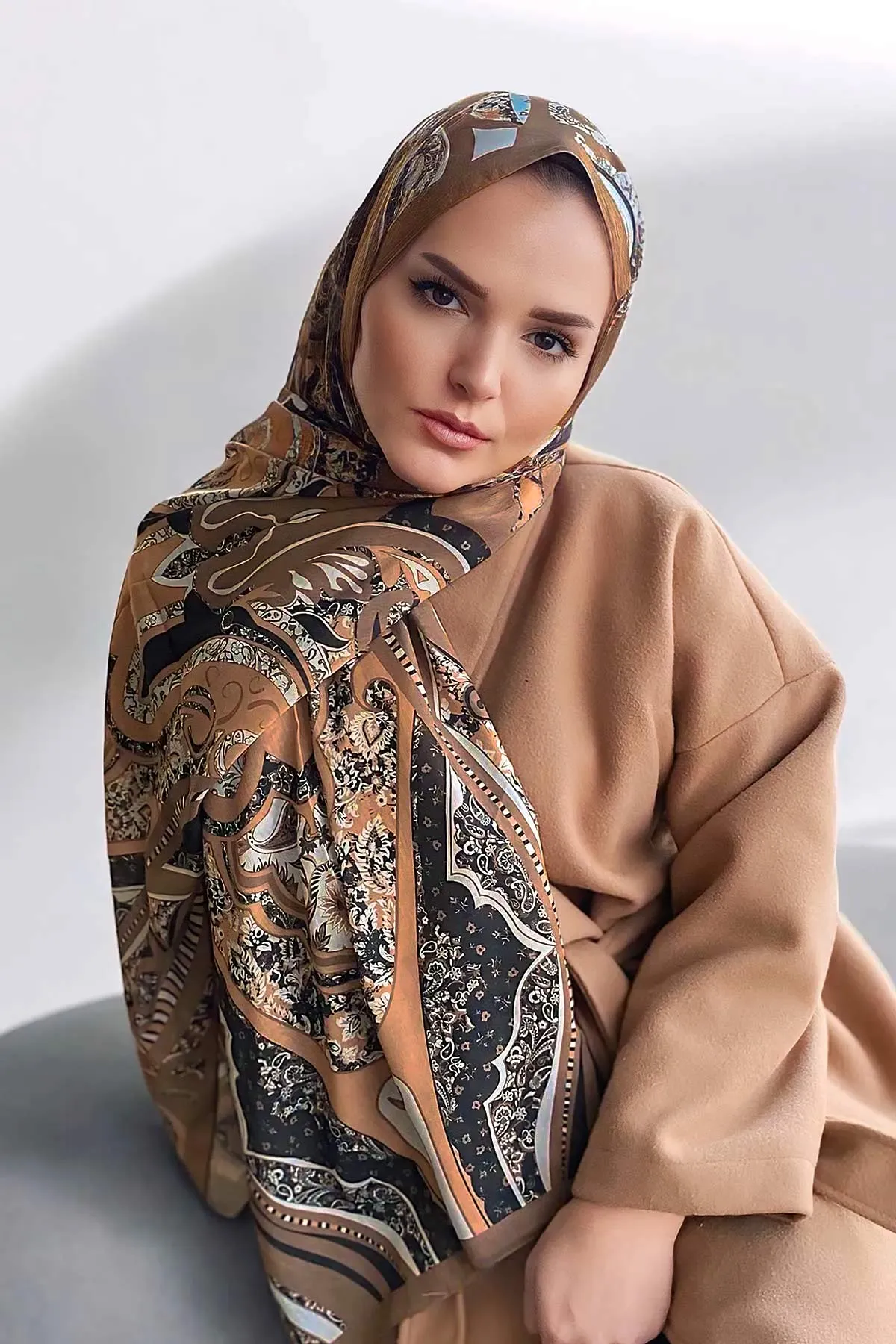 Kahve 180x70 Etnik Desen Dijital Baskılı Pamuk Şal 330542