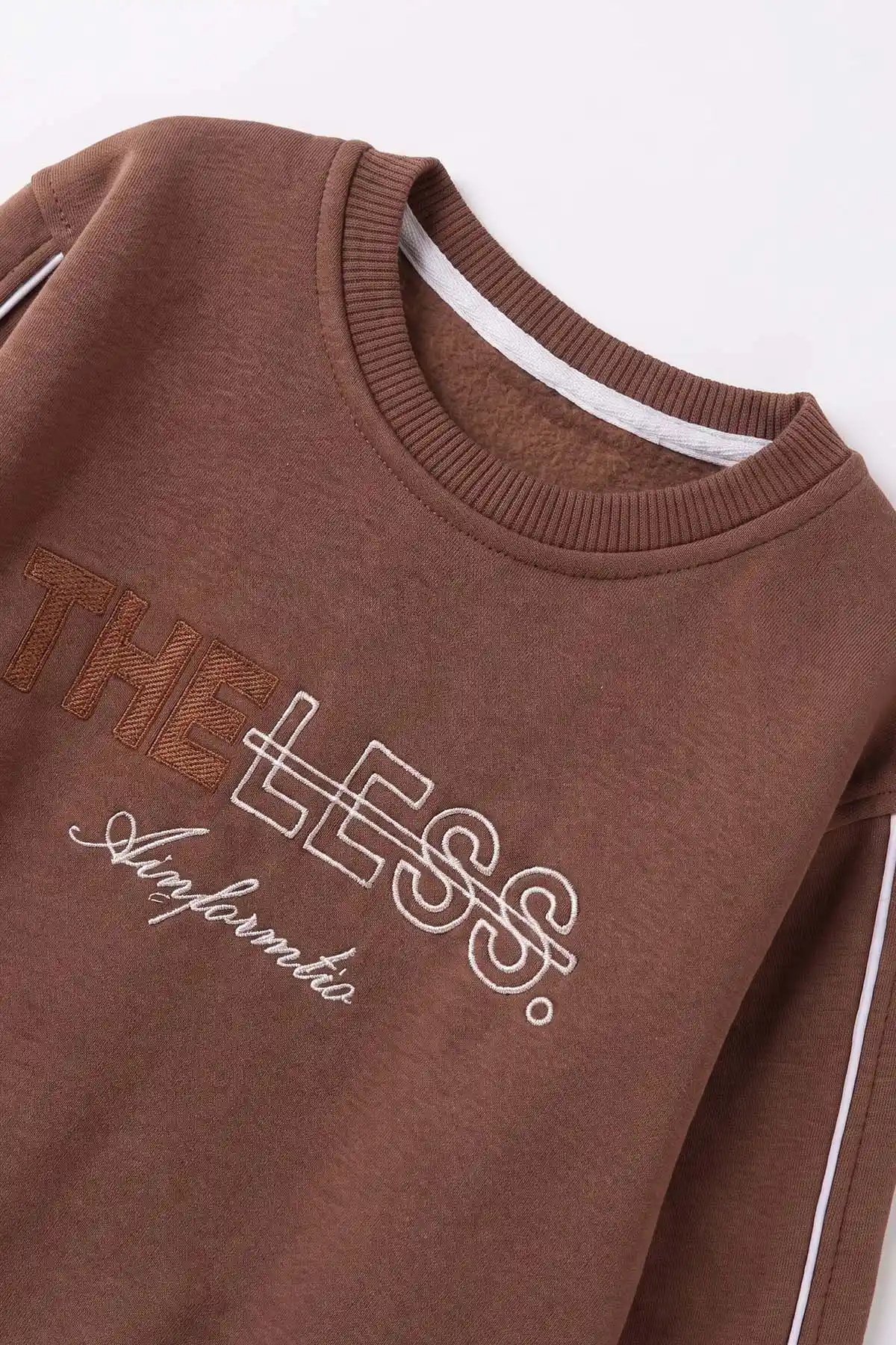 Kahve (2-12 Yaş) Theless Nakışlı İçi Şardonlu Erkek Çocuk Sweatshirt 483292