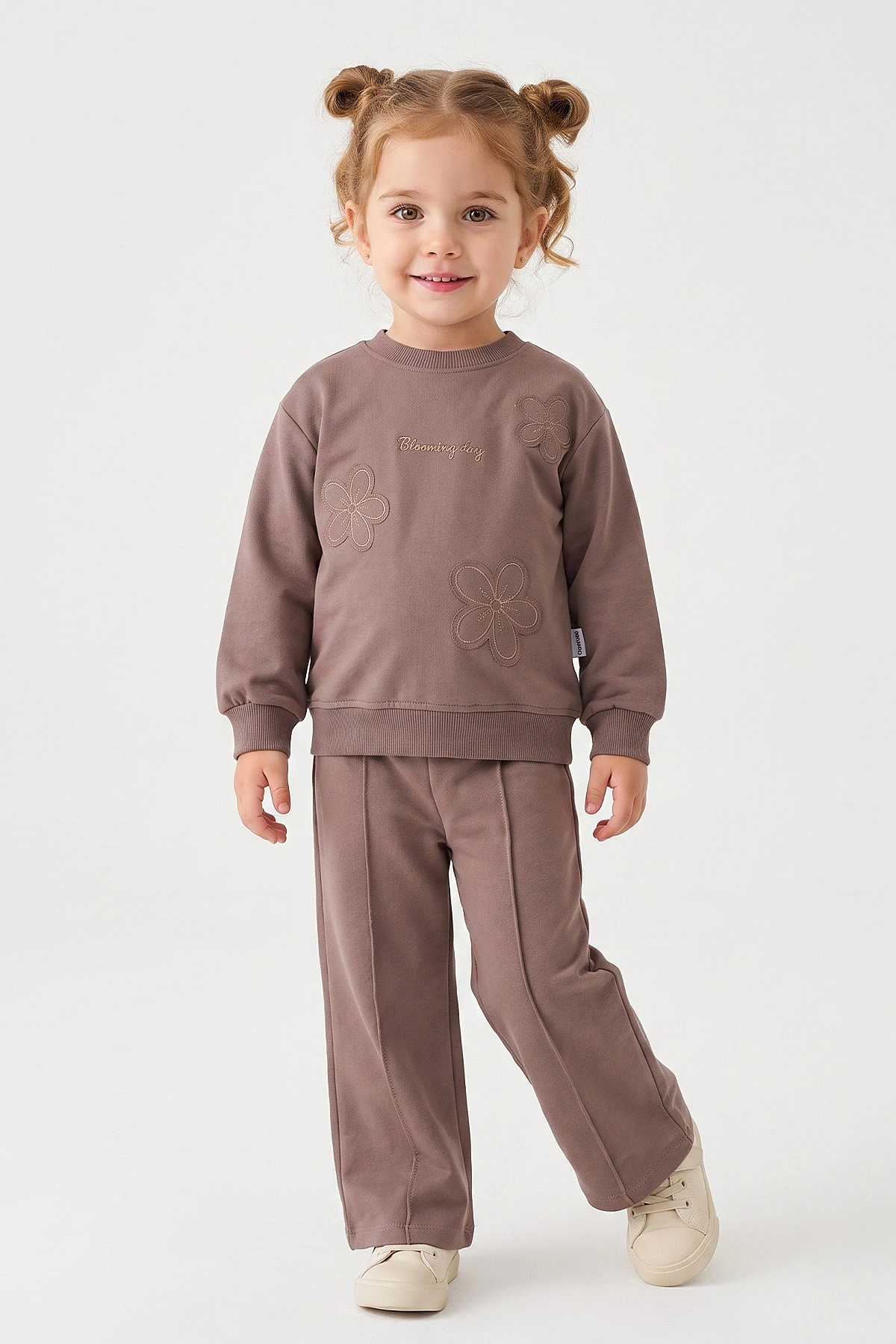 Kahve (2-5 Yaş) Çiçek Nakışlı Kız Çocuk Takım 471305