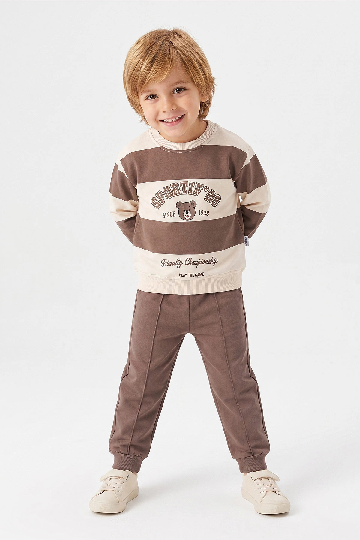 Kahve (2-5 Yaş) Sportif Baskılı Erkek Çocuk Takım 471351