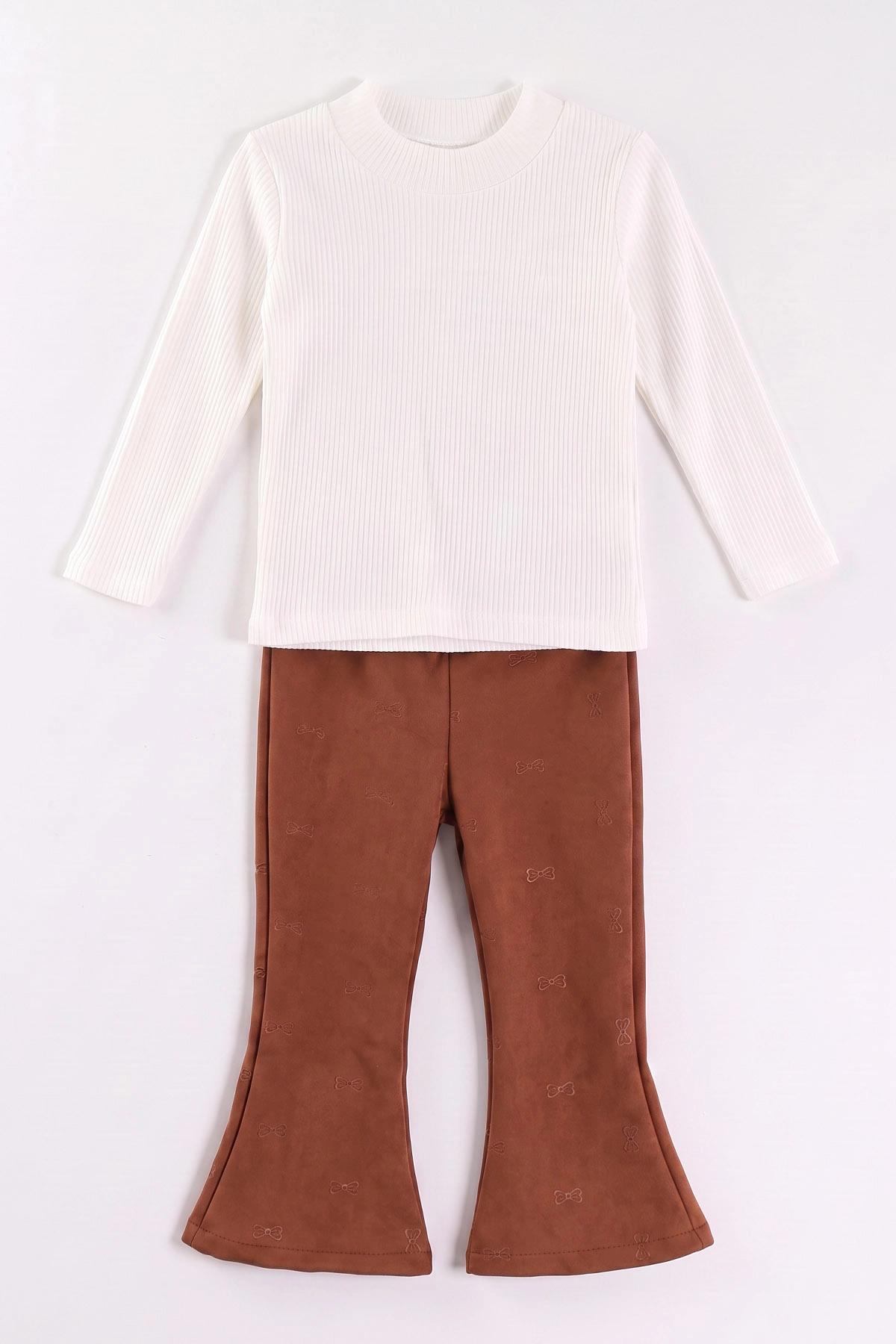 Kahve (2-6 Yaş) Kadife Pantolon ve Peluş Yelekli Kız Çocuk 3'lü Takım 483686
