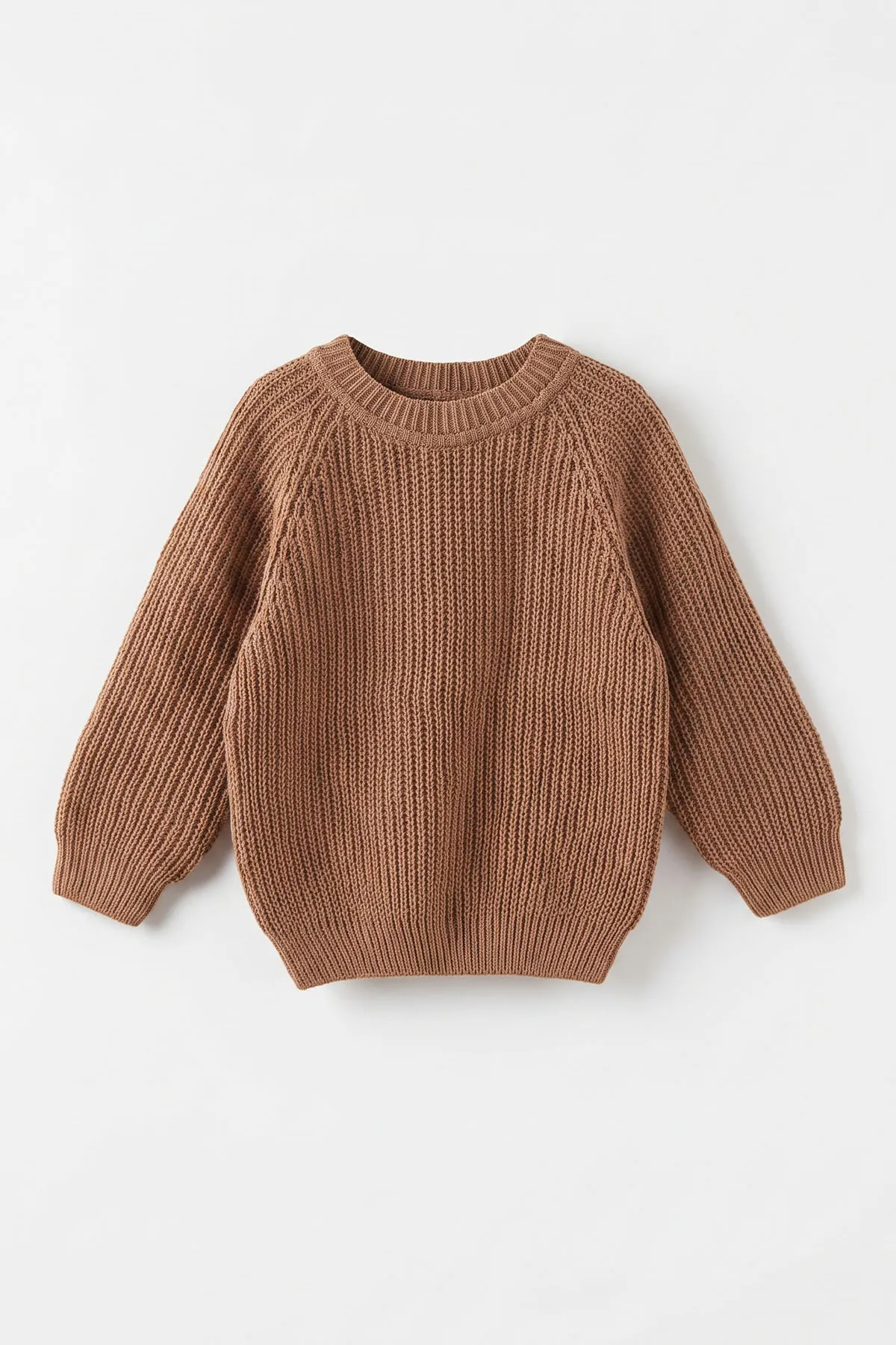 Kahve (2-8 Yaş) Dikişsiz Selanik Örgülü Unisex Çocuk Kazak 474926