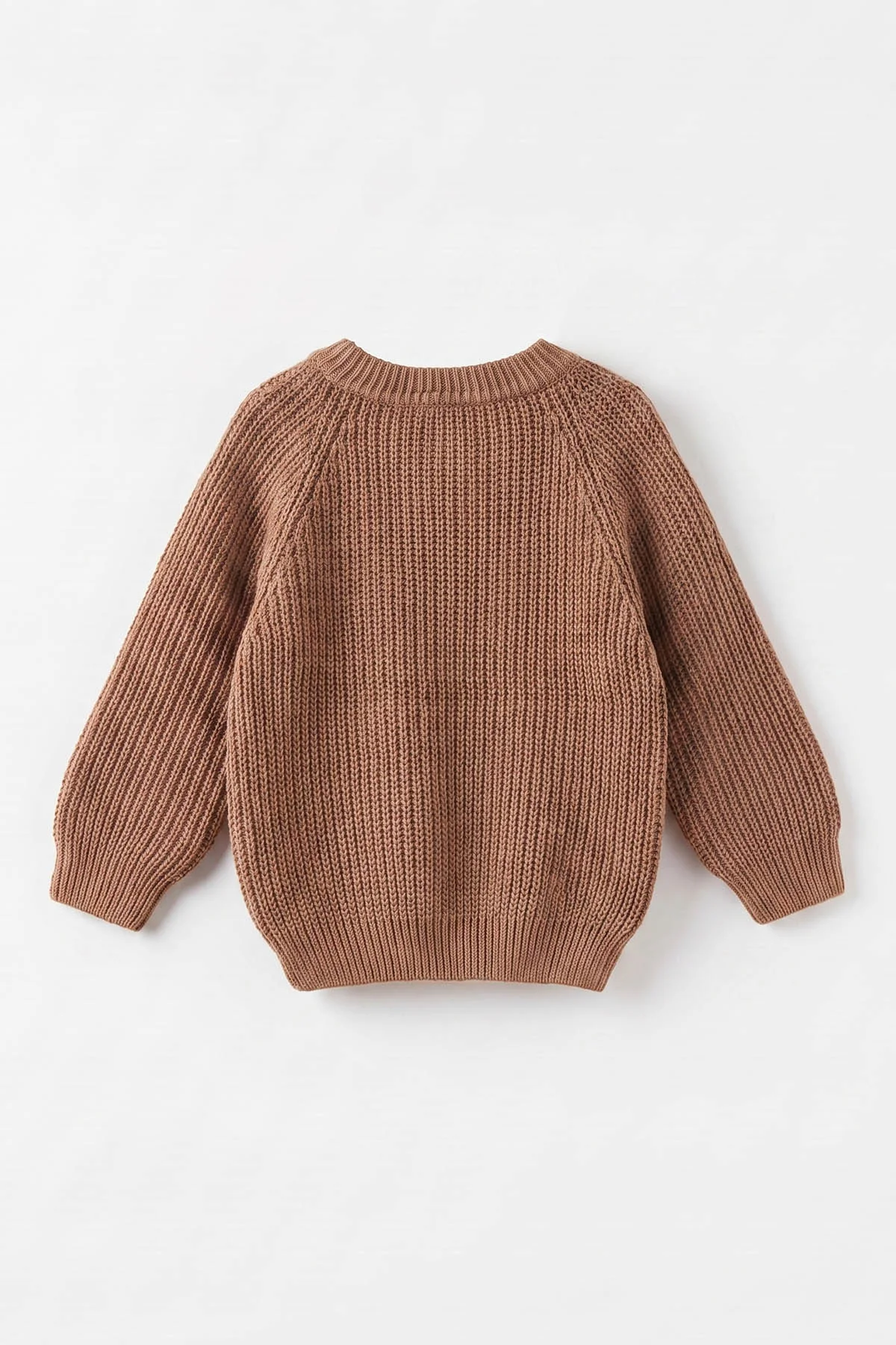 Kahve (2-8 Yaş) Dikişsiz Selanik Örgülü Unisex Çocuk Kazak 474926