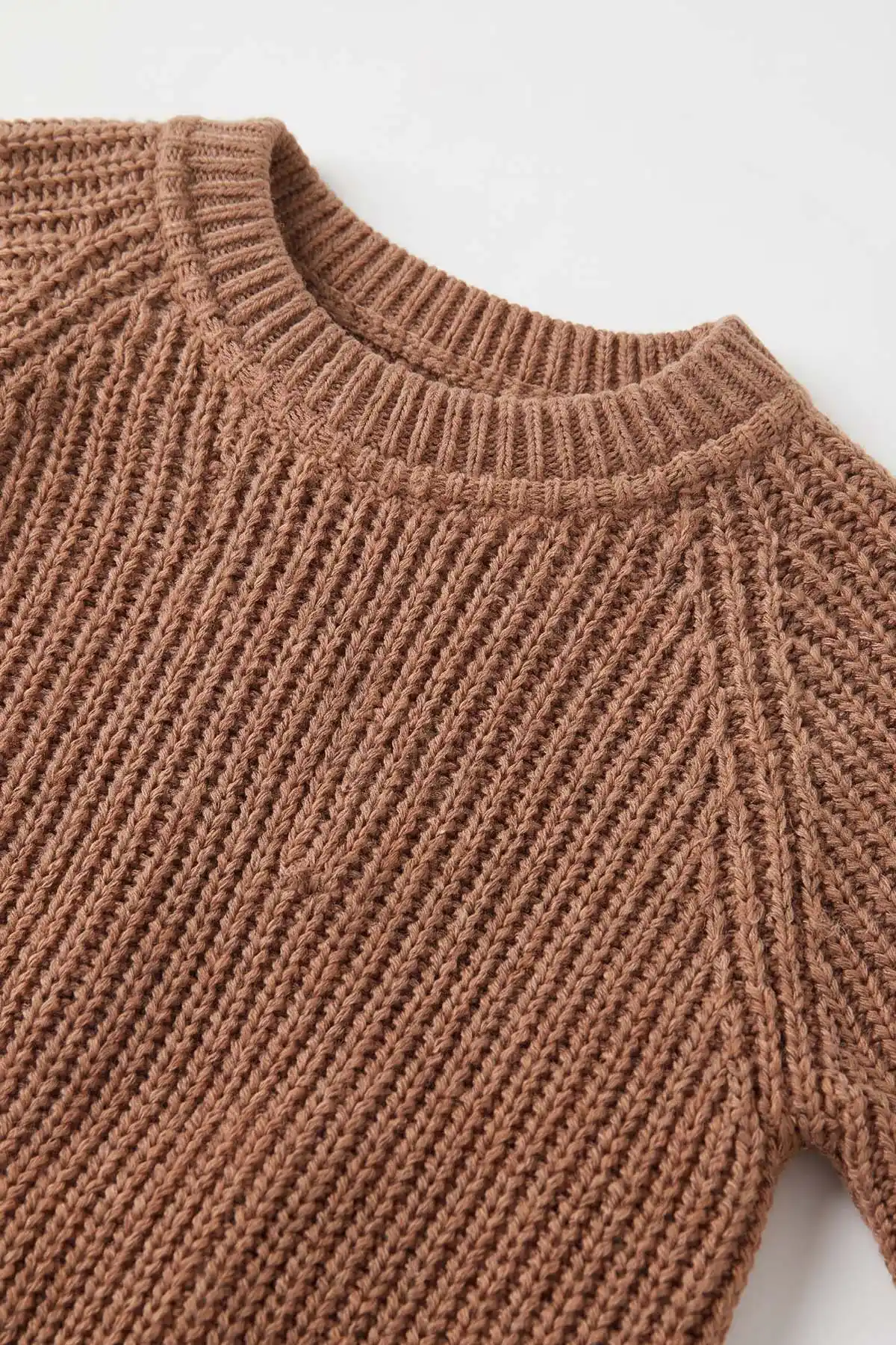 Kahve (2-8 Yaş) Dikişsiz Selanik Örgülü Unisex Çocuk Kazak 474926