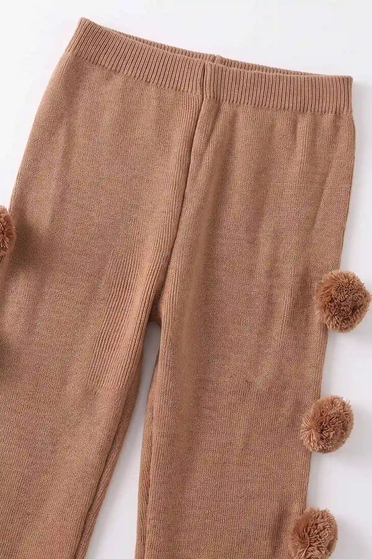 Kahve (2-8 Yaş) Ponponlu Pantolonlu  Bandanalı Triko Kız Çocuk Takım 488530