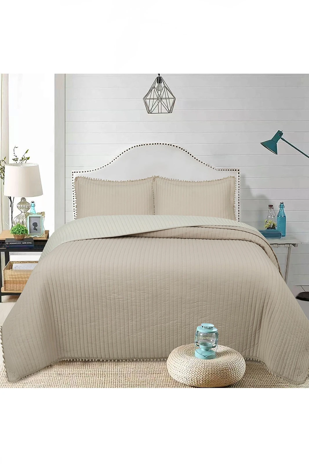 Kahve 260x240 Cm Bella Home Çift Kişilik Sofia Ponponlu Yatak Örtüsü 395129