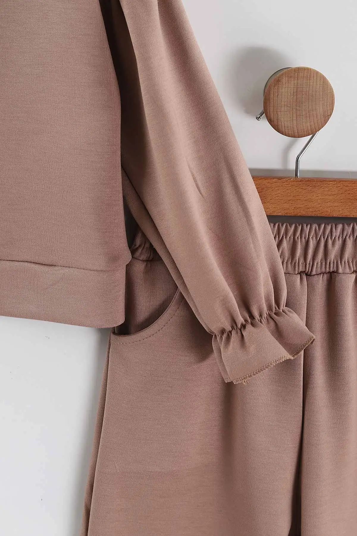 Kahve (3-10 Yaş) Fular Aksesuarlı Balon Kol Oysho Kız Çocuk 2'li Takım 443274