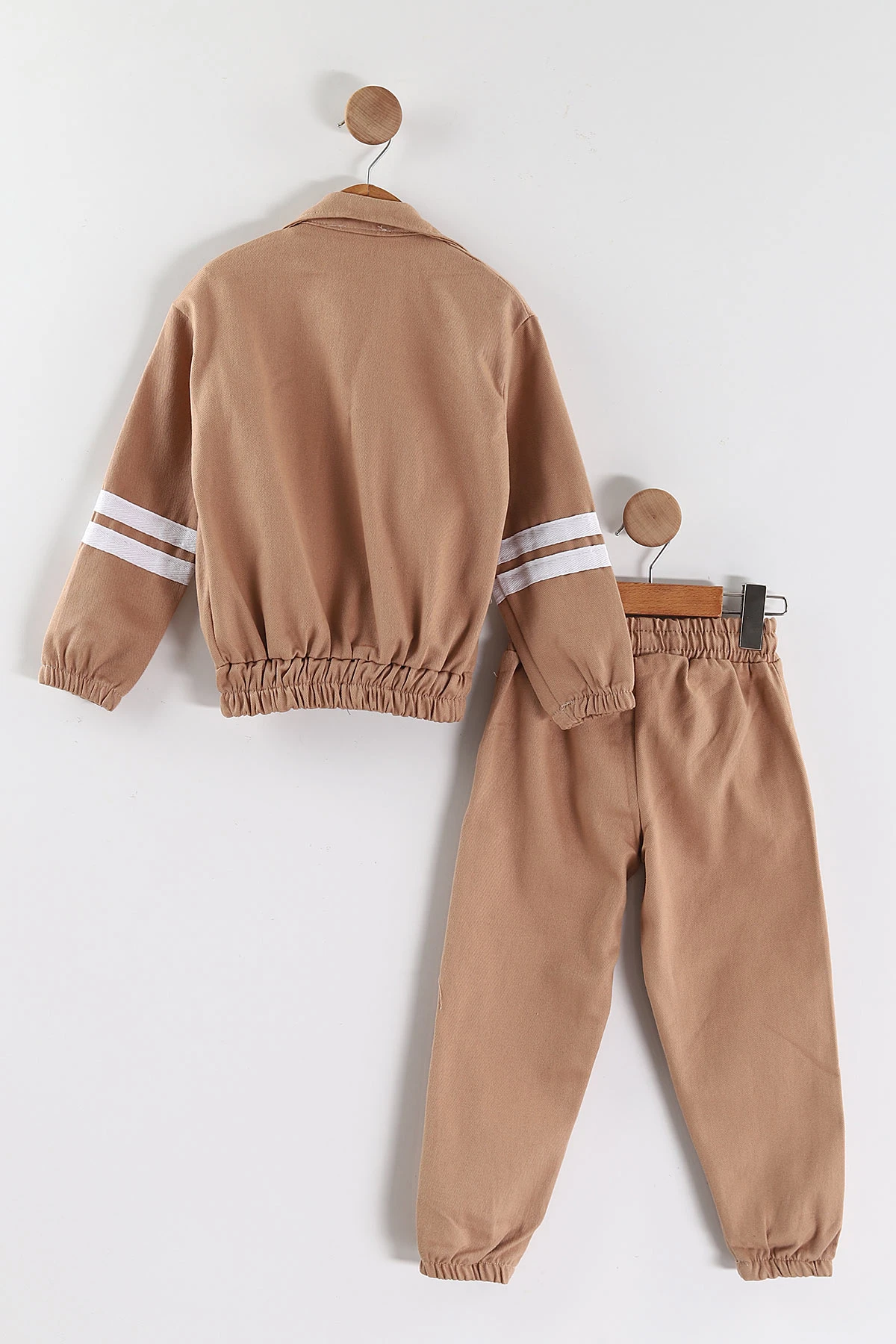 Kahve (3-10 Yaş)Şeritli Fermuarlı Ceketli Gabardin Erkek Çocuk 3'lü  Takım 443383