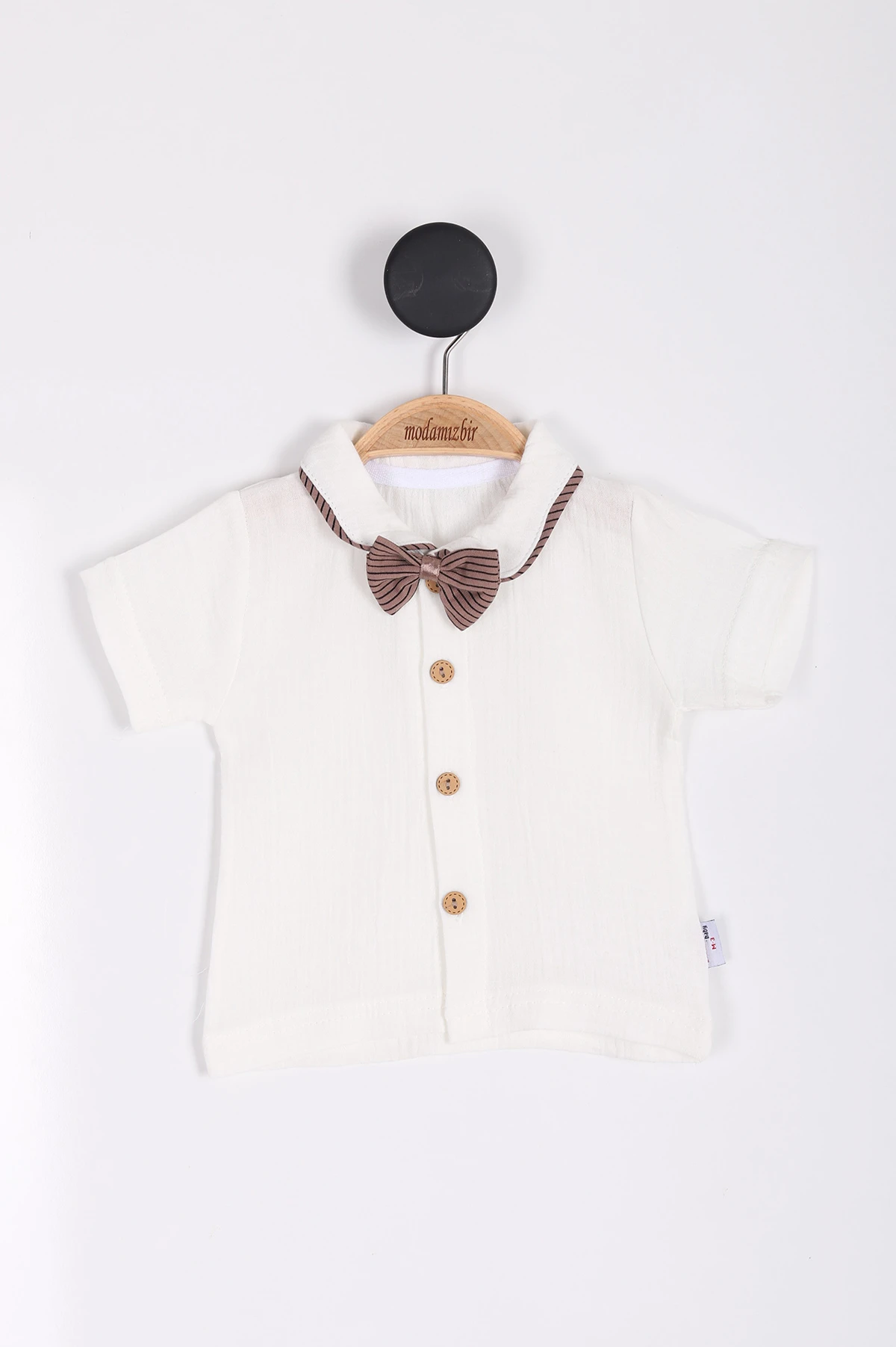 Kahve (3-12 Ay) Çizgili Papyonlu Erkek Bebek Salopet Takım 255329
