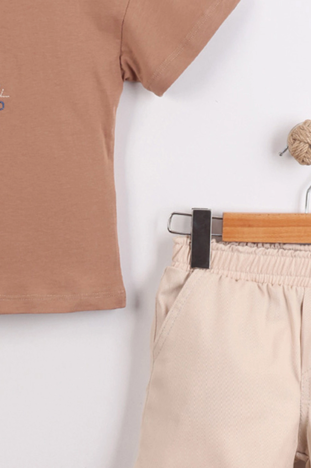 Kahve (3-6 Yaş)Nakışlı Gabardin  Şortlu Erkek Çocuk Takım 459496