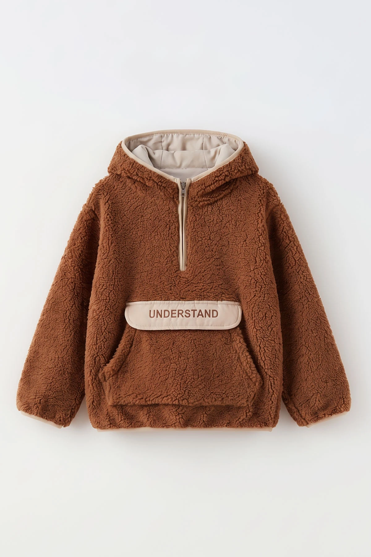 Kahve (1-8 Yaş) Understand Nakışlı Kapüşonlu Kanguru Cepli Yardım Fermuarlı Kuzu Erkek Çocuk Sweatshirt 496431