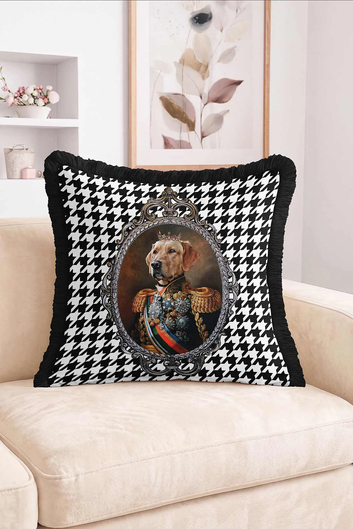 43x43 Cm Dijital Baskılı Fermuarlı Çift Taraflı Saçaklı Kırlent Kılıfı 483416