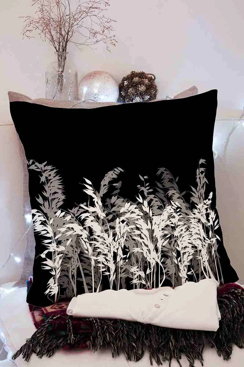 siyah 43x43 Dijital Baskılı Fermuarlı Modern Kırlent Kılıfı 252230