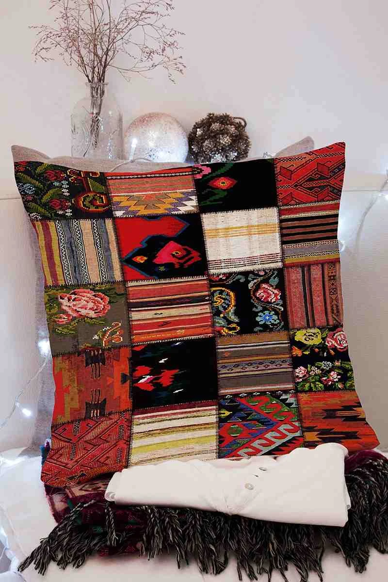 Kırmızı 43x43 Dijital Baskılı Fermuarlı Modern Kırlent Kılıfı 252260