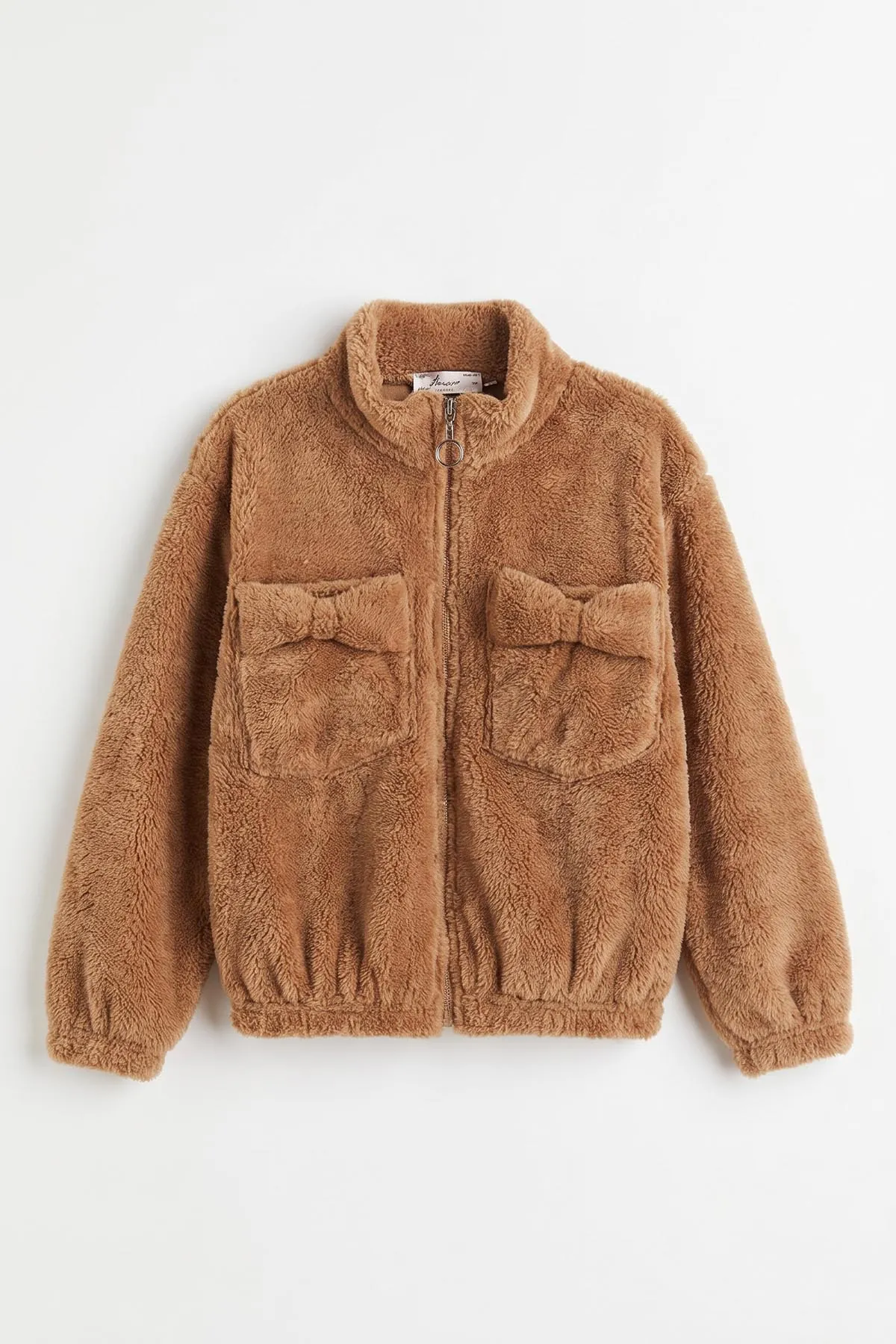 Kahve (5-11 Yaş) Cepli Peluş Kız Çocuk Hırka 498157