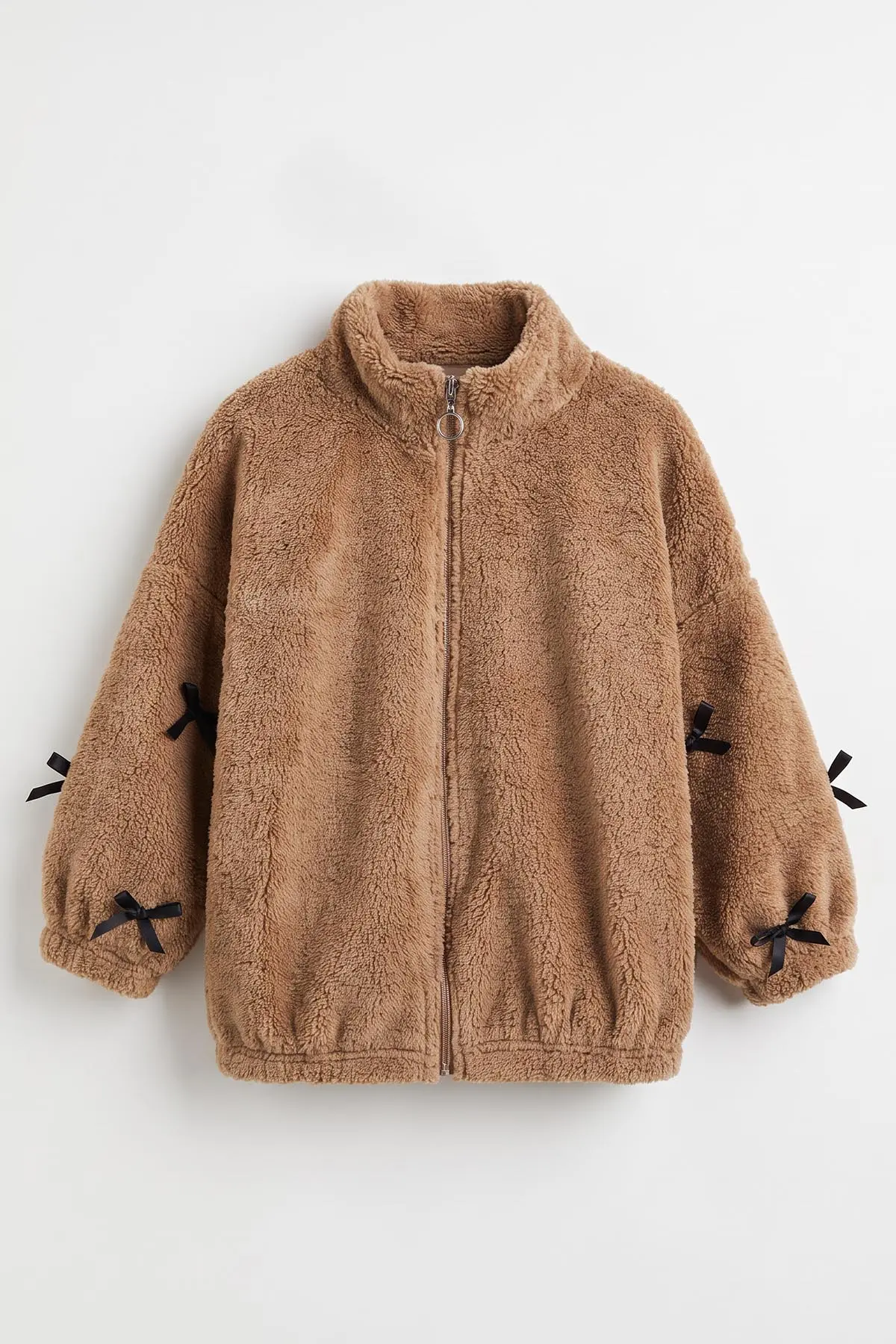 Kahve (5-11 Yaş)Kolları Fiyonklu Peluş Kız Çocuk Hırka 498268