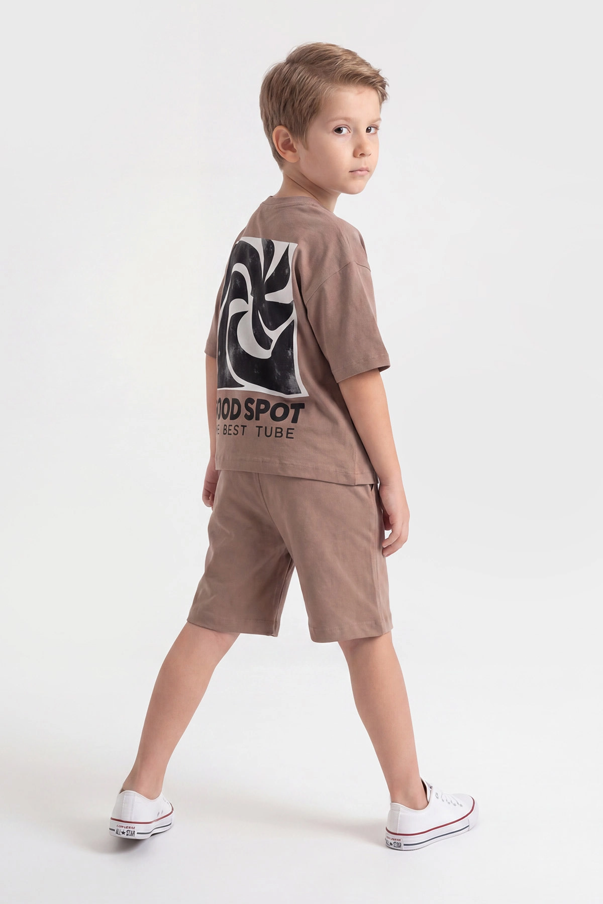 Kahve (5-12 Yaş)Ön Arka Baskılı Şortlu Erkek Çocuk Takım 462683
