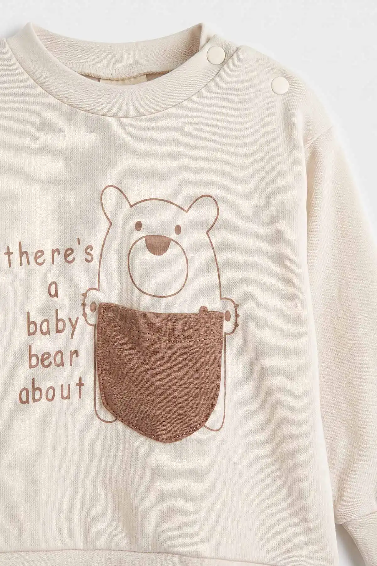 Kahve (6-18 Ay)Bear Baskılı Cep Detaylı Çıtçıtlı Çimalı Erkek Bebek Takım 477819
