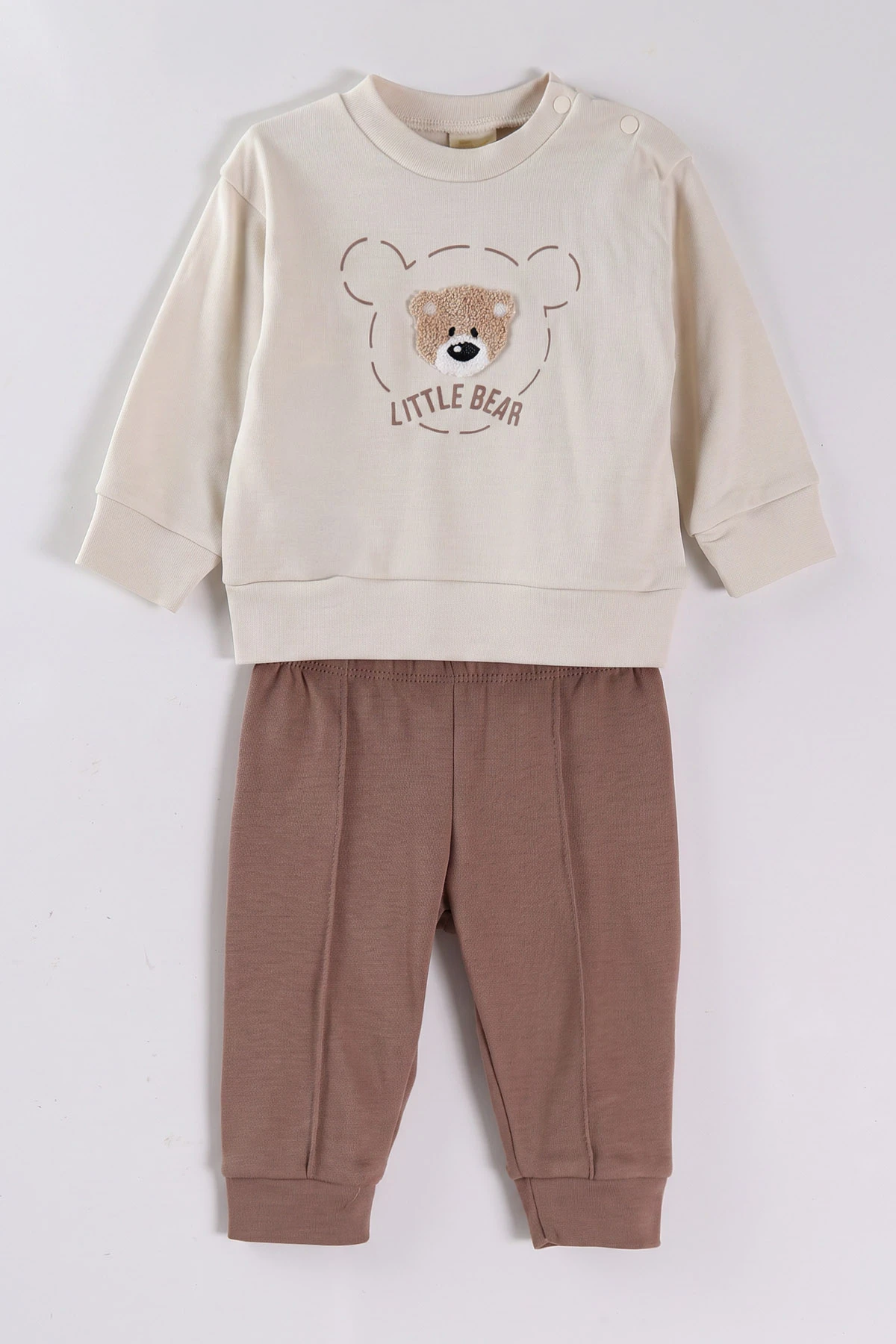 Kahve (6-18 Ay)Bear Süzene Nakışlı Çıtçıtlı Çimalı Erkek Bebek Takım 477305