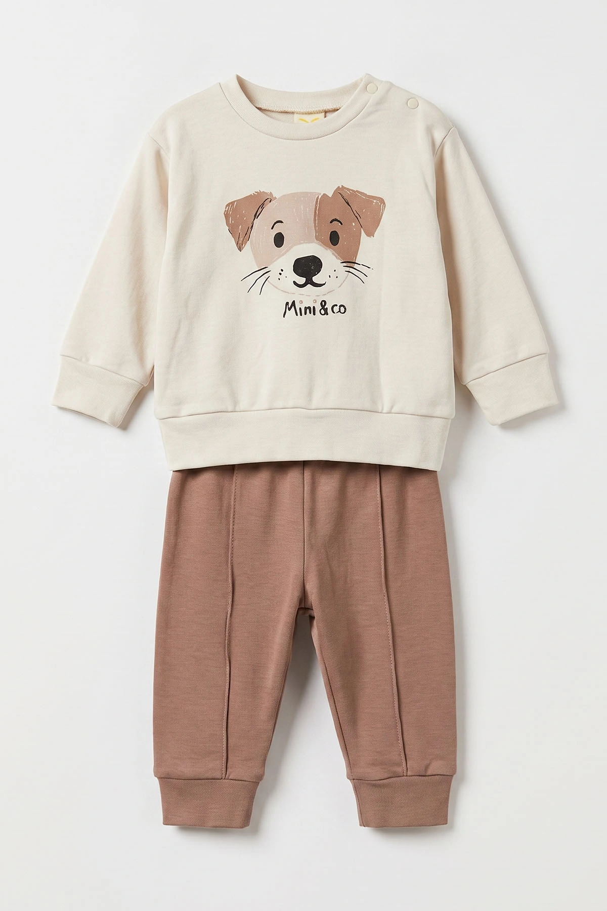 Kahve (6-18 Ay)Köpek Baskılı Çıtçıtlı Çimalı Erkek Bebek Takım 477639