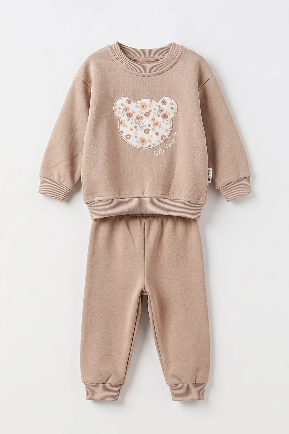 Kahve (6-24 Ay) Ayıcık Kafası Nakışlı 3 İp Şardonlu Kız Bebek Kışlık Takım 499495