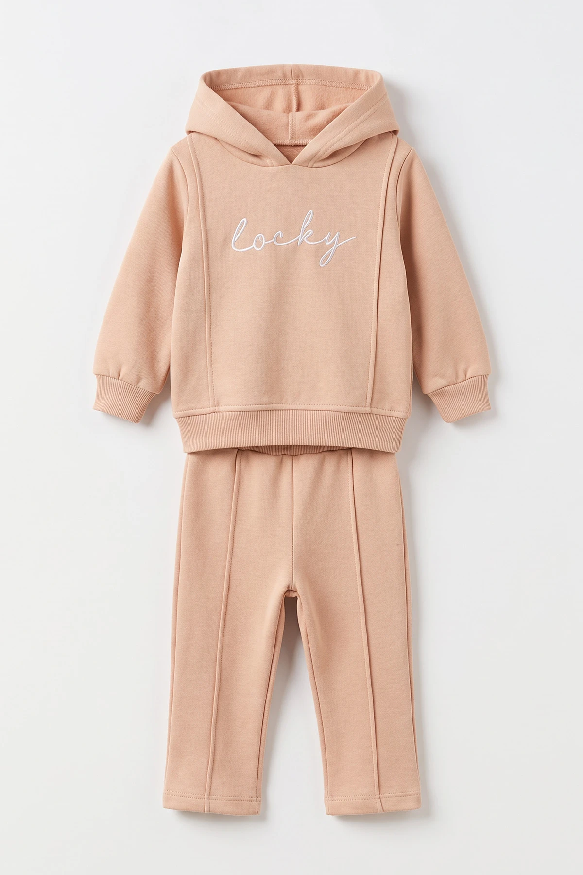 Kahve (6-24 Ay) Baskılı Kapüşonlu Alt Çimalı 3 İp Şardonlu Kız Bebek Kışlık Takım 499490